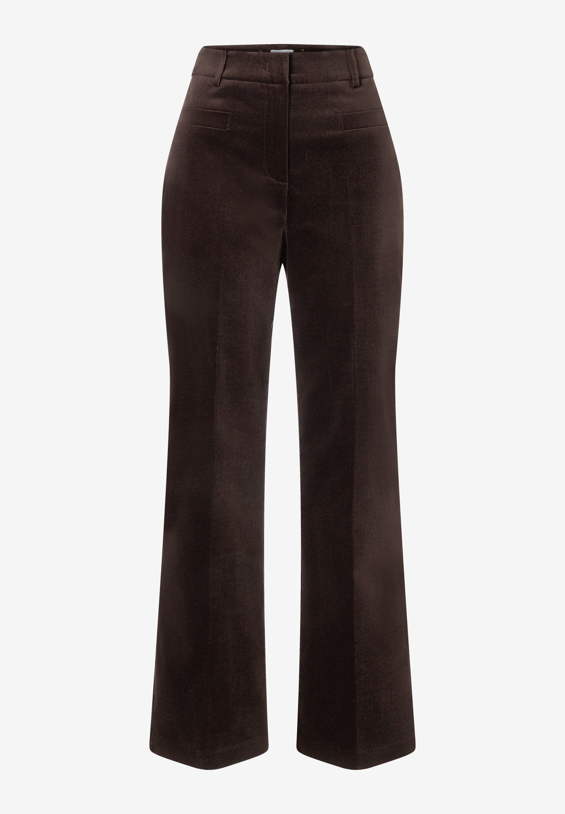 MORE & MORE Jeans, dunkelbraun, aus Cord, ausgestellter Schnitt, mit Bundfalten und Seitentaschen.