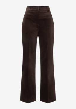 MORE & MORE Jeans, dunkelbraun, aus Cord, ausgestellter Schnitt, mit Bundfalten und Seitentaschen.