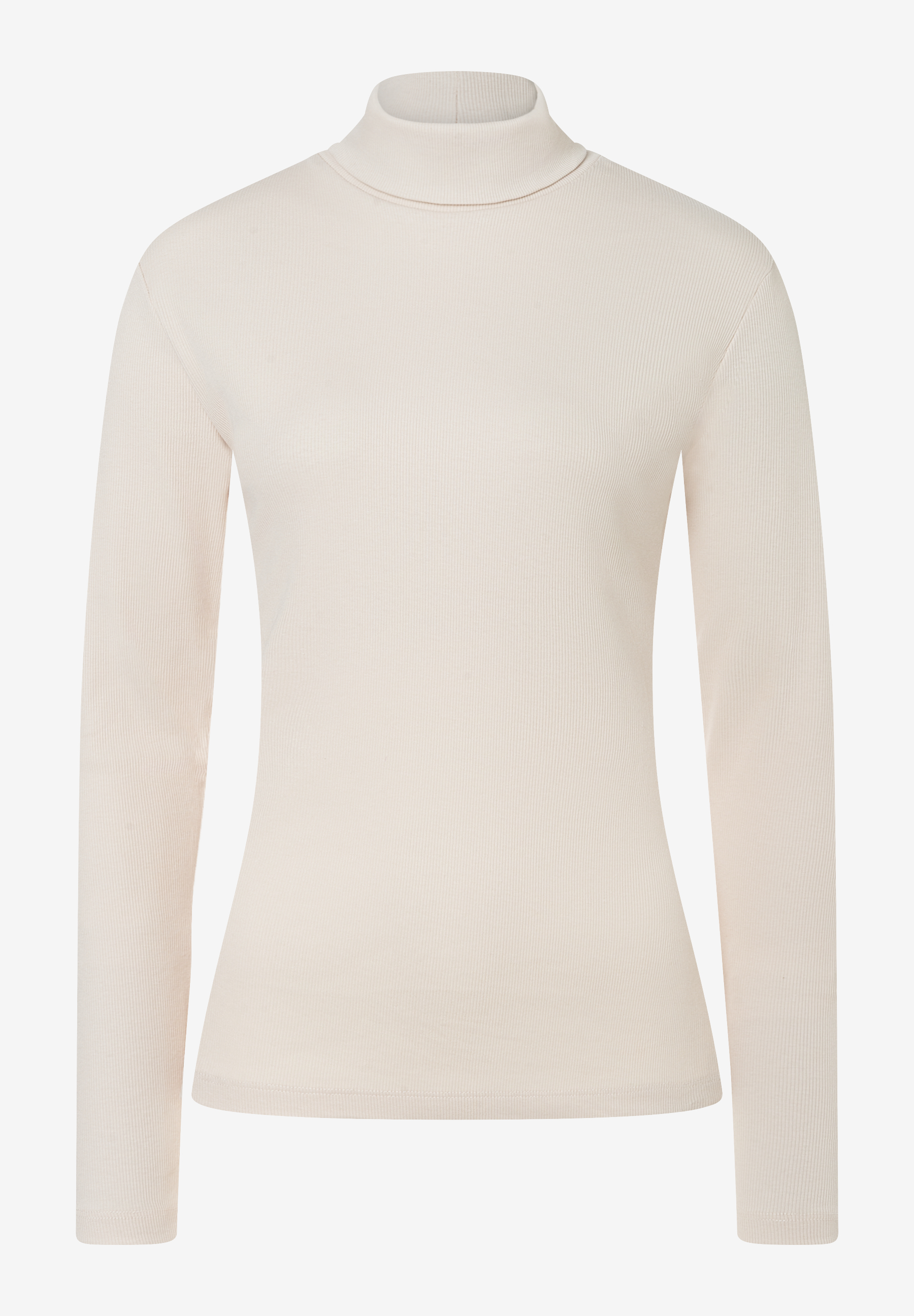 MORE & MORE Ripp-Shirt mit Rollkragen in Beige, Langarm, schmaler Schnitt.