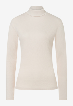 MORE & MORE Ripp-Shirt mit Rollkragen in Beige, Langarm, schmaler Schnitt.