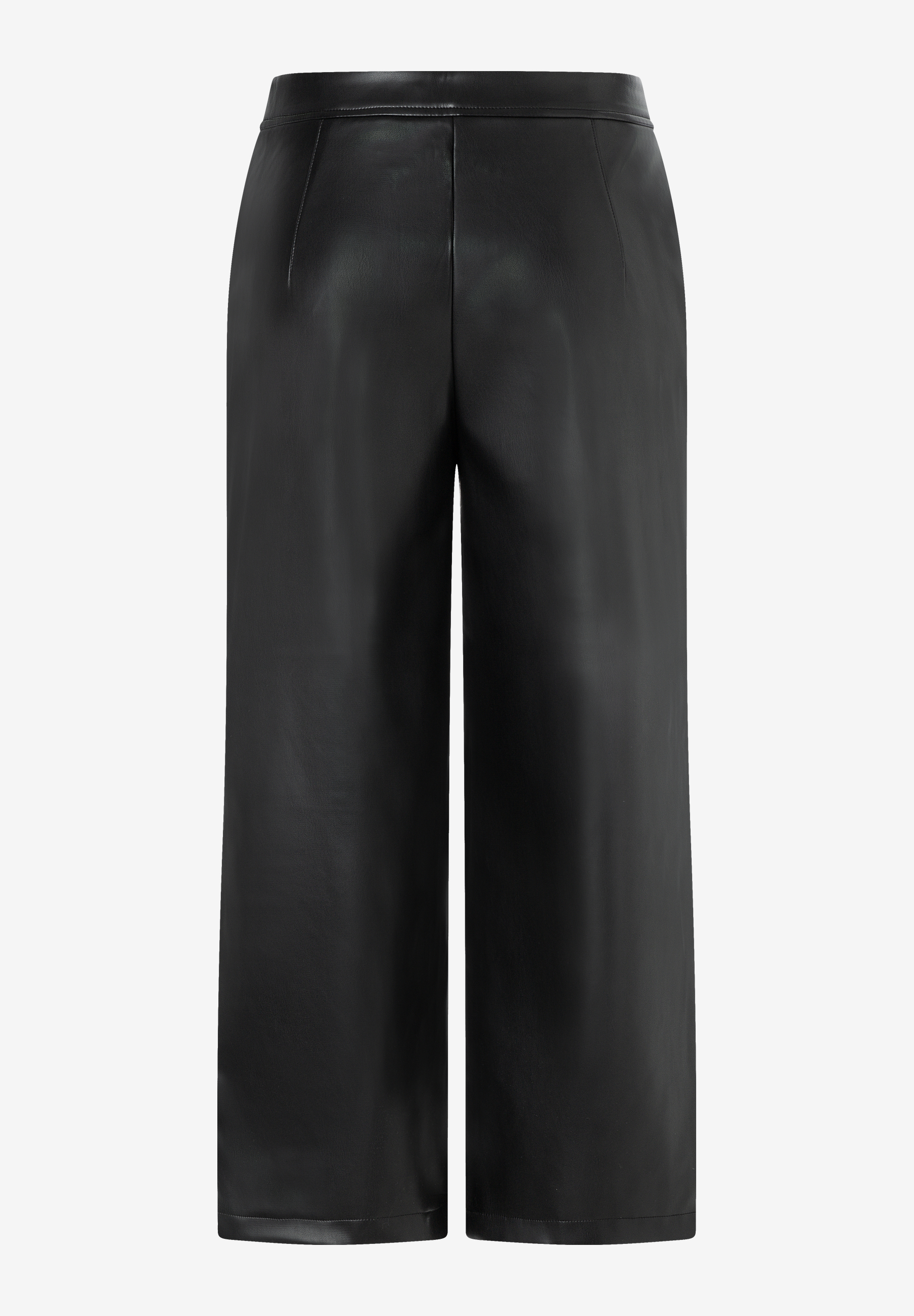 MORE & MORE schwarze Culotte-Hose aus Lederimitat, Rückansicht MORE & MORE schwarze Culotte-Hose aus Lederimitat, Rückansicht