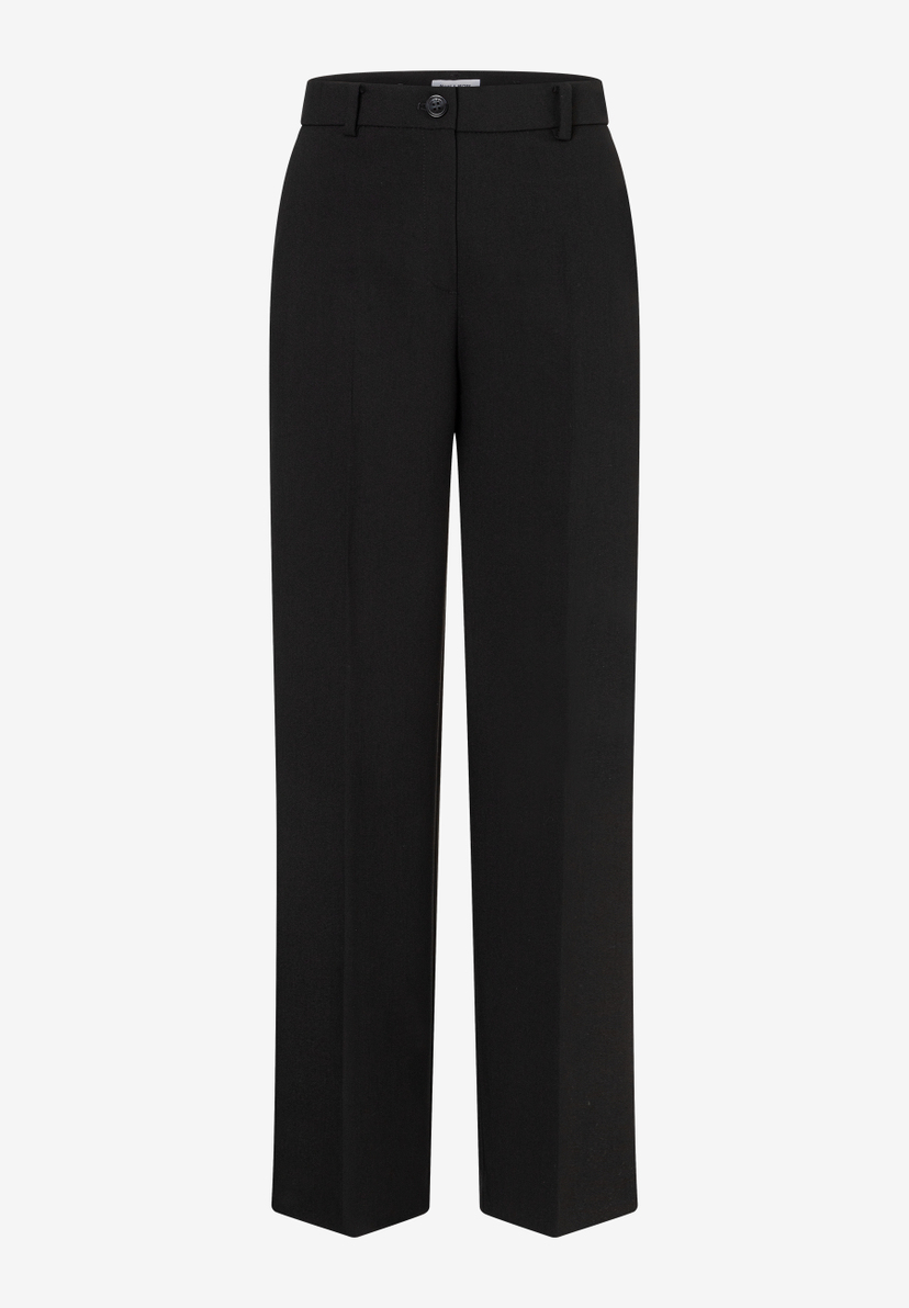 MORE & MORE schwarze Business-Hose aus weich fallendem Stoff mit Knopfverschluss und Gürtelschlaufen. MORE & MORE schwarze Business-Hose aus weich fallendem Stoff mit Knopfverschluss und Gürtelschlaufen.