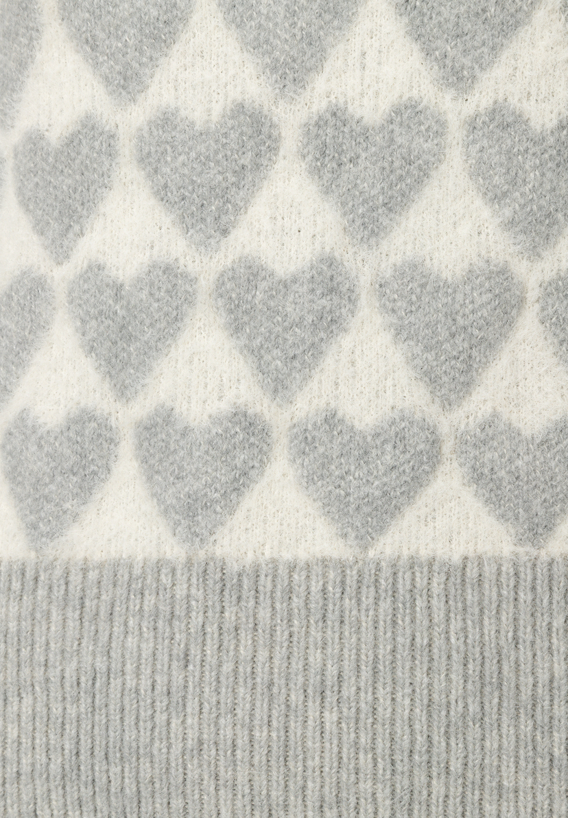 MORE & MORE Strickpullover mit eingestrickten Herzen in Grau und Weiß, weicher Griff & elastischer Komfort.