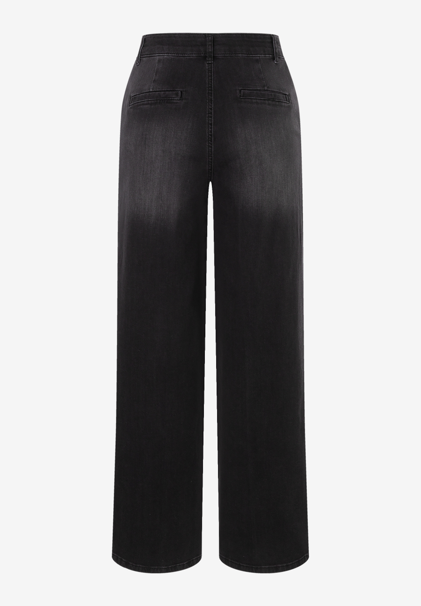 MORE & MORE Jeans: Schwarze High-Waist-Jeans mit weitem Bein und Gesäßtaschen auf der Rückseite. MORE & MORE Jeans: Schwarze High-Waist-Jeans mit weitem Bein und Gesäßtaschen auf der Rückseite.