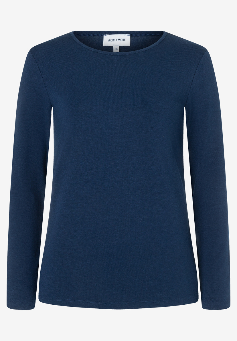 MORE & MORE T-Shirt aus elastischem Jersey, Langarm, Rundhals, in Marineblau MORE & MORE T-Shirt aus elastischem Jersey, Langarm, Rundhals, in Marineblau