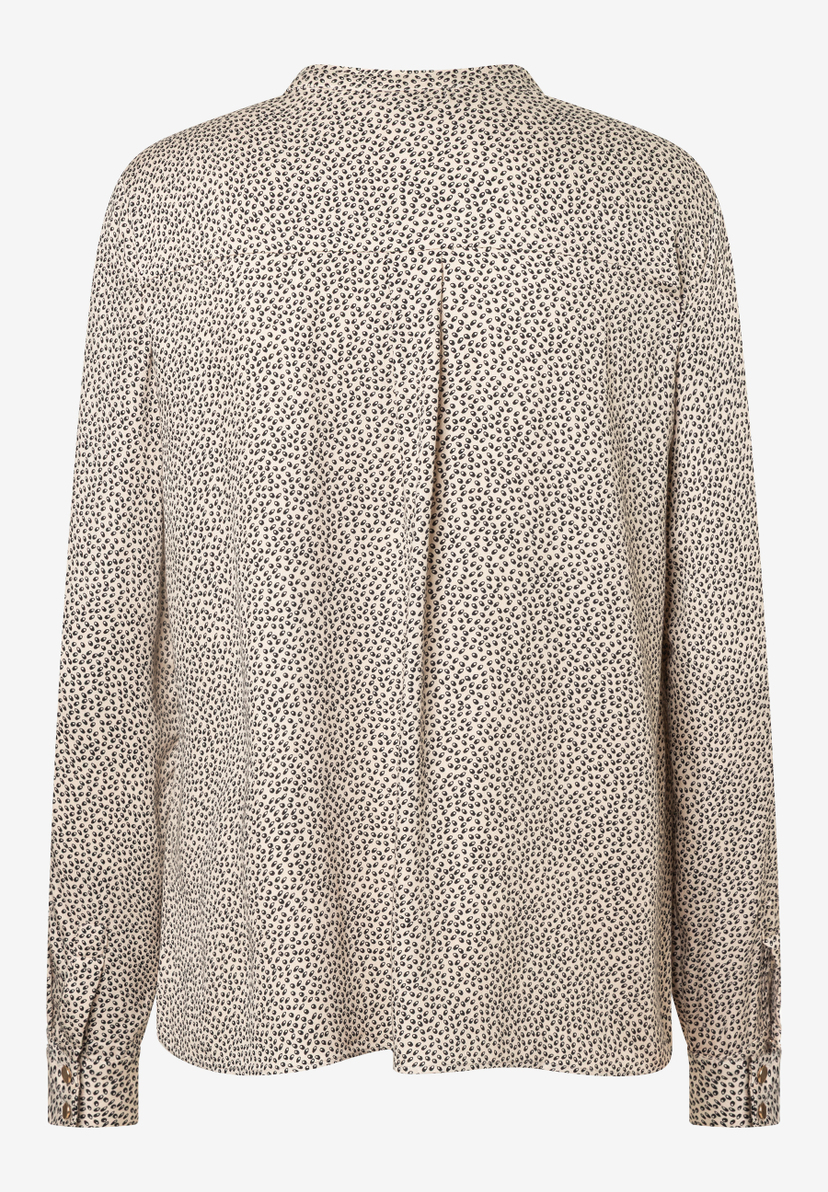 MORE & MORE Bluse mit schwarz-weißem Punktmuster, Stehkragen und langen Ärmeln mit Knopfmanschetten. MORE & MORE Bluse mit schwarz-weißem Punktmuster, Stehkragen und langen Ärmeln mit Knopfmanschetten.