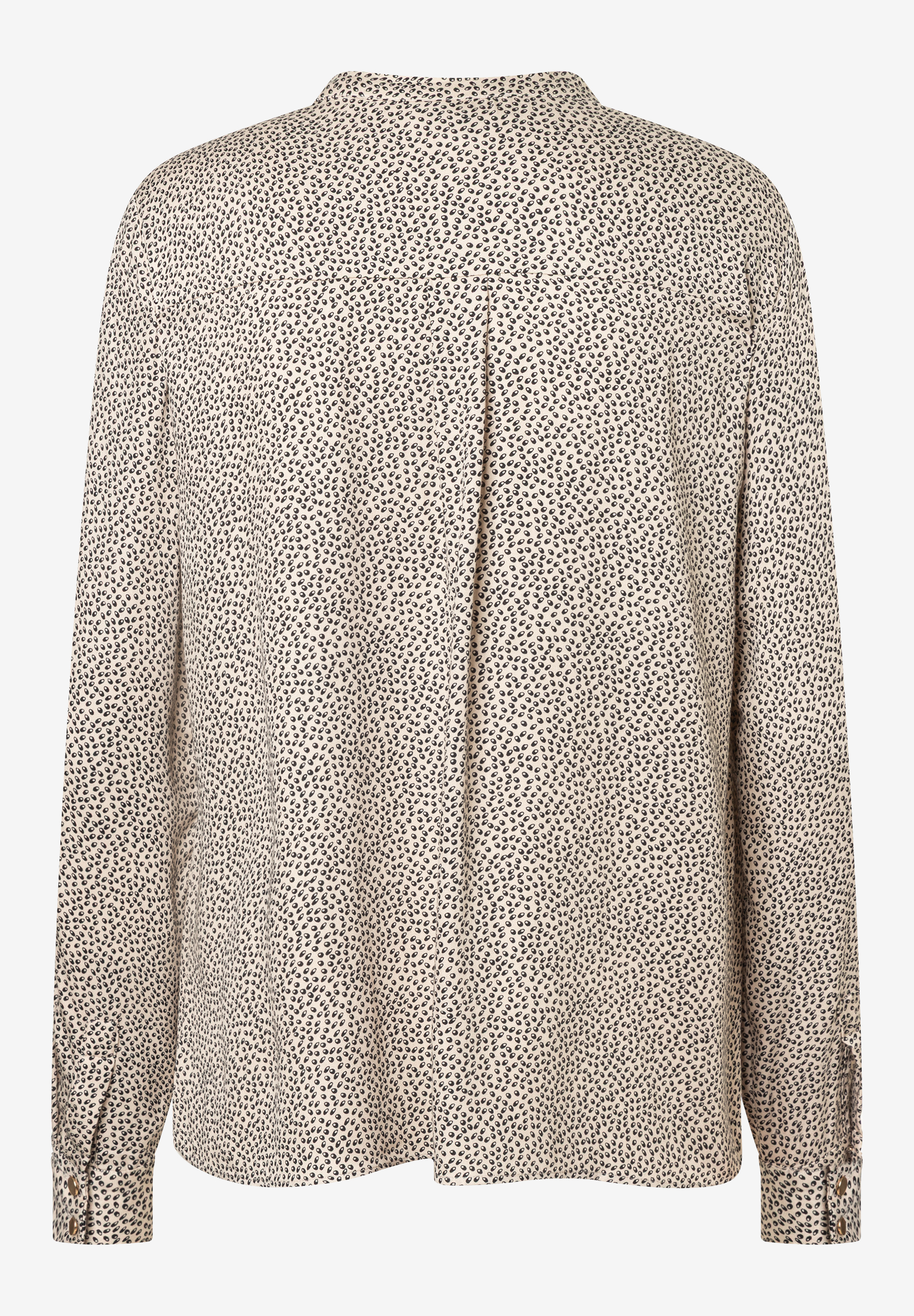 MORE & MORE Bluse mit schwarz-weißem Punktmuster, Stehkragen und langen Ärmeln mit Knopfmanschetten. MORE & MORE Bluse mit schwarz-weißem Punktmuster, Stehkragen und langen Ärmeln mit Knopfmanschetten.