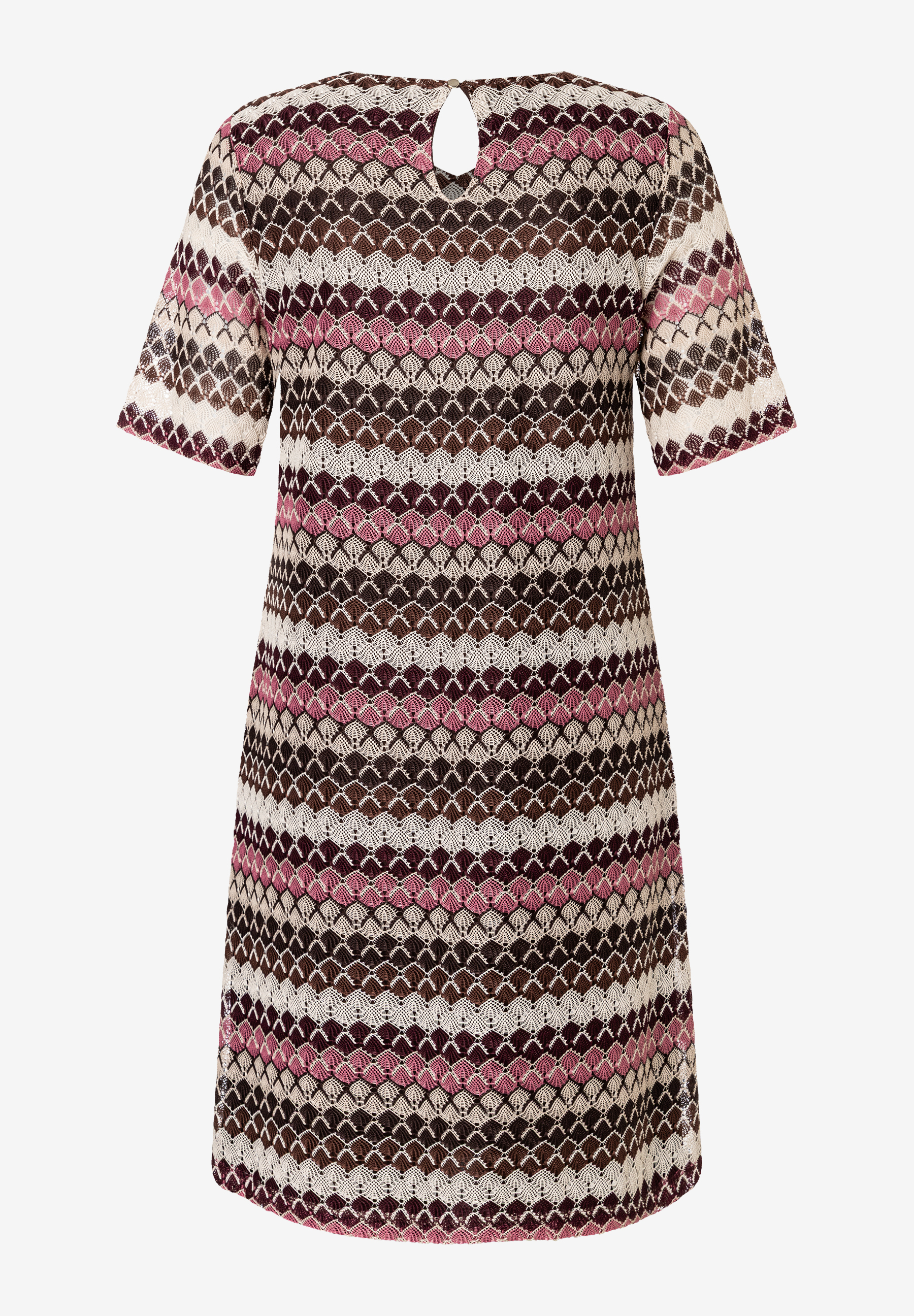 MORE & MORE Jacquard-Jersey-Kleid in Beige, Braun & Pink mit halblangen Ärmeln und Schlüsselloch-Ausschnitt MORE & MORE Jacquard-Jersey-Kleid in Beige, Braun & Pink mit halblangen Ärmeln und Schlüsselloch-Ausschnitt