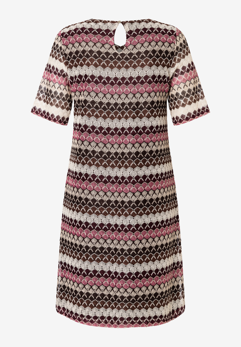 MORE & MORE Jacquard-Jersey-Kleid in Beige, Braun & Pink mit halblangen Ärmeln und Schlüsselloch-Ausschnitt MORE & MORE Jacquard-Jersey-Kleid in Beige, Braun & Pink mit halblangen Ärmeln und Schlüsselloch-Ausschnitt