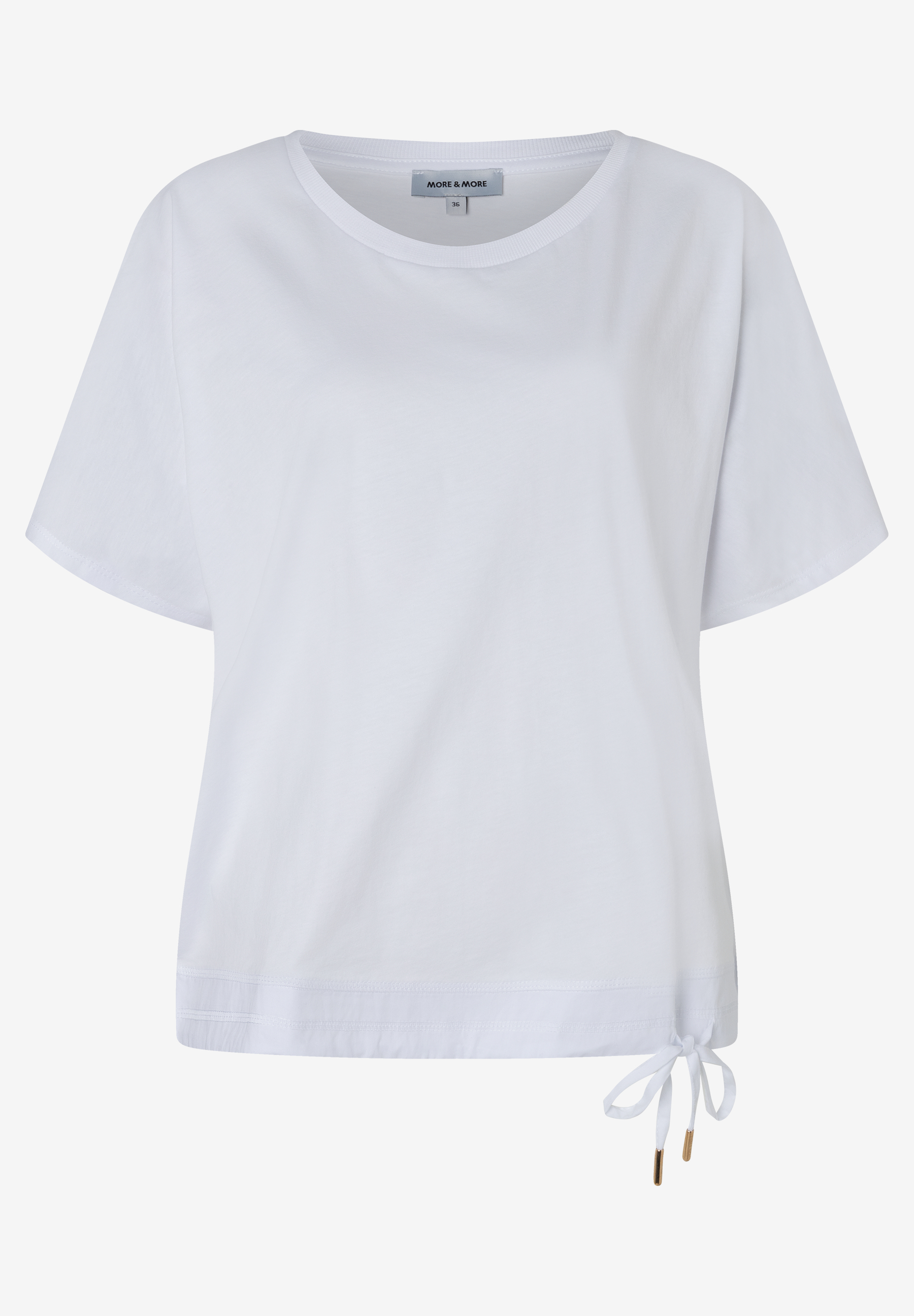 MORE & MORE T-Shirt, weiß, aus softer Jersey-Webware mit Tunnelzug und Bindeband am Saum. Angenehmer Tragekomfort. MORE & MORE T-Shirt, weiß, aus softer Jersey-Webware mit Tunnelzug und Bindeband am Saum. Angenehmer Tragekomfort.