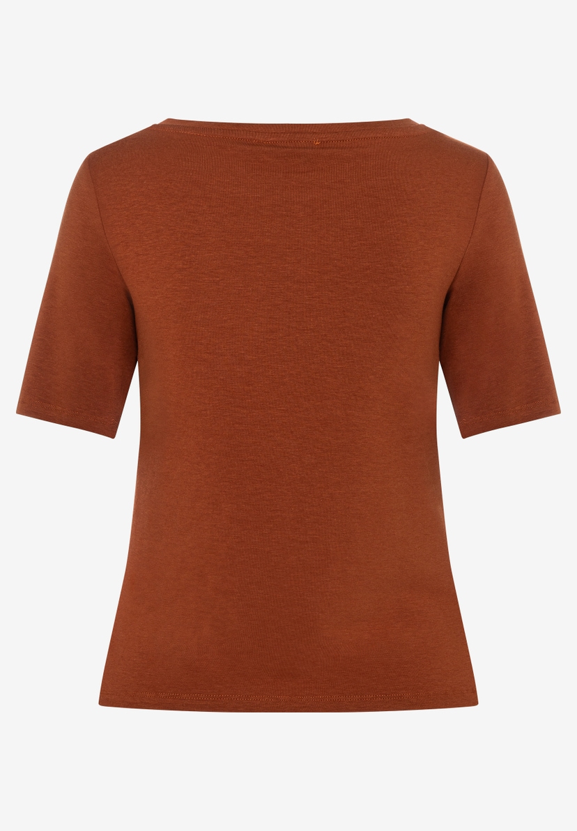 MORE & MORE T-Shirt/Top in Terracotta mit Rundhalsausschnitt und kurzen Ärmeln, Rückansicht. MORE & MORE T-Shirt/Top in Terracotta mit Rundhalsausschnitt und kurzen Ärmeln, Rückansicht.