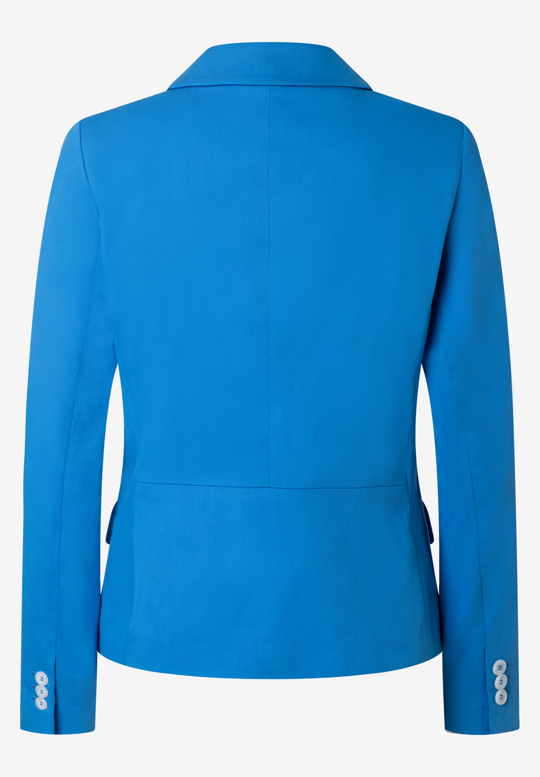 Rückansicht eines blauen MORE & MORE Blazers mit Knöpfen an den Ärmeln.