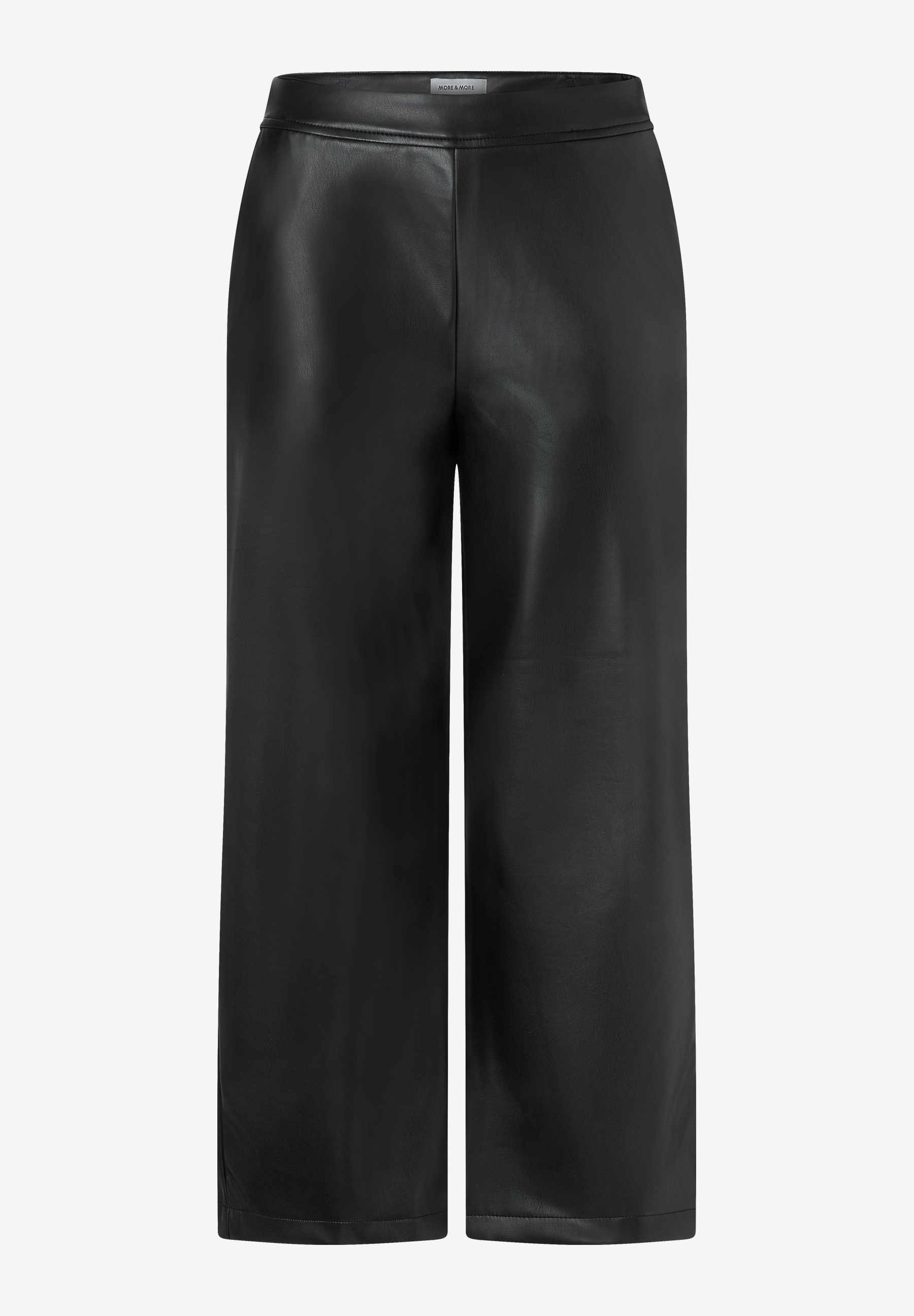 MORE & MORE schwarze Lederhose mit weitem Bein und geradem Schnitt, die bis zur Mitte der Waden reicht.
