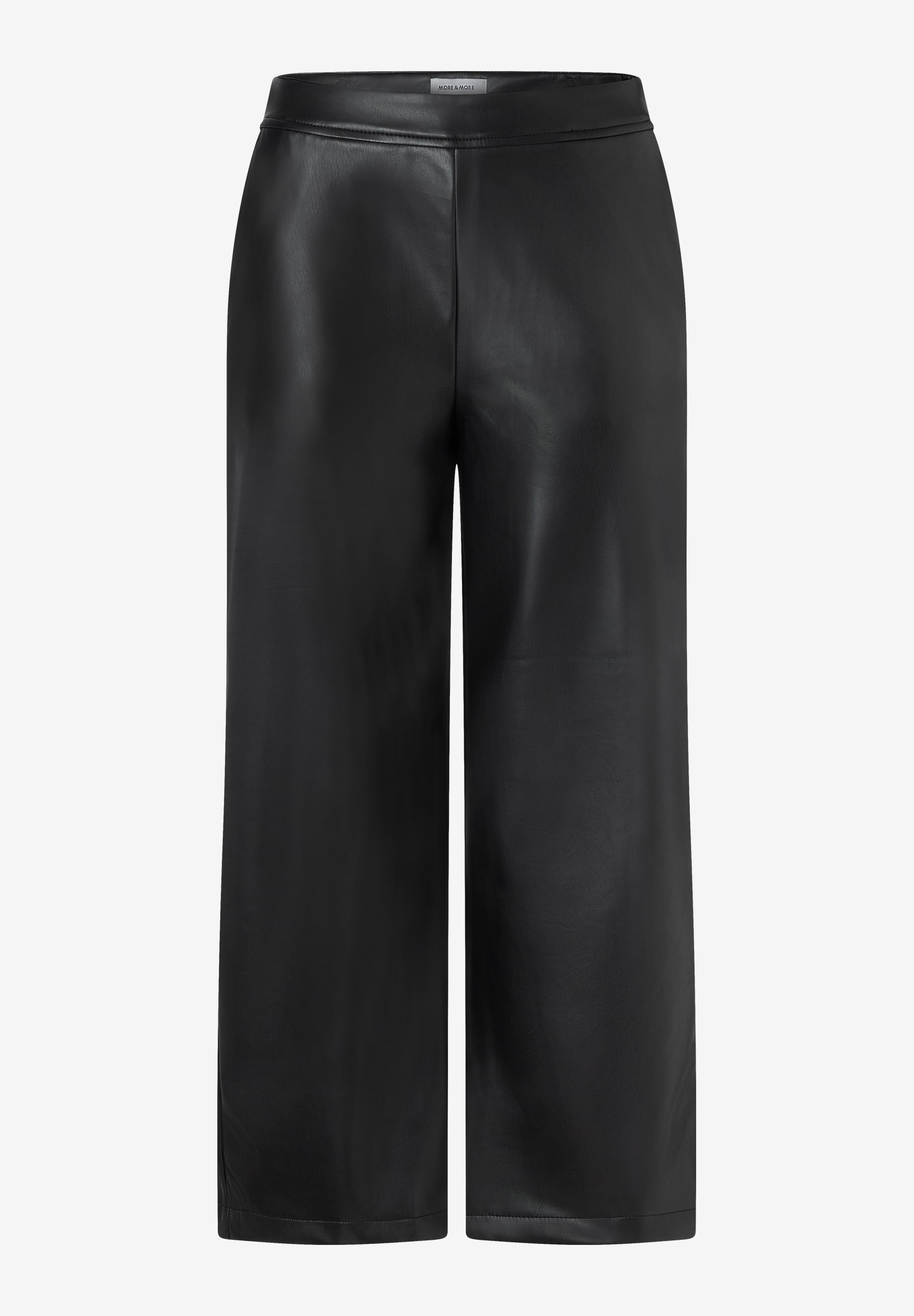 MORE & MORE schwarze Lederhose mit weitem Bein und geradem Schnitt, die bis zur Mitte der Waden reicht.