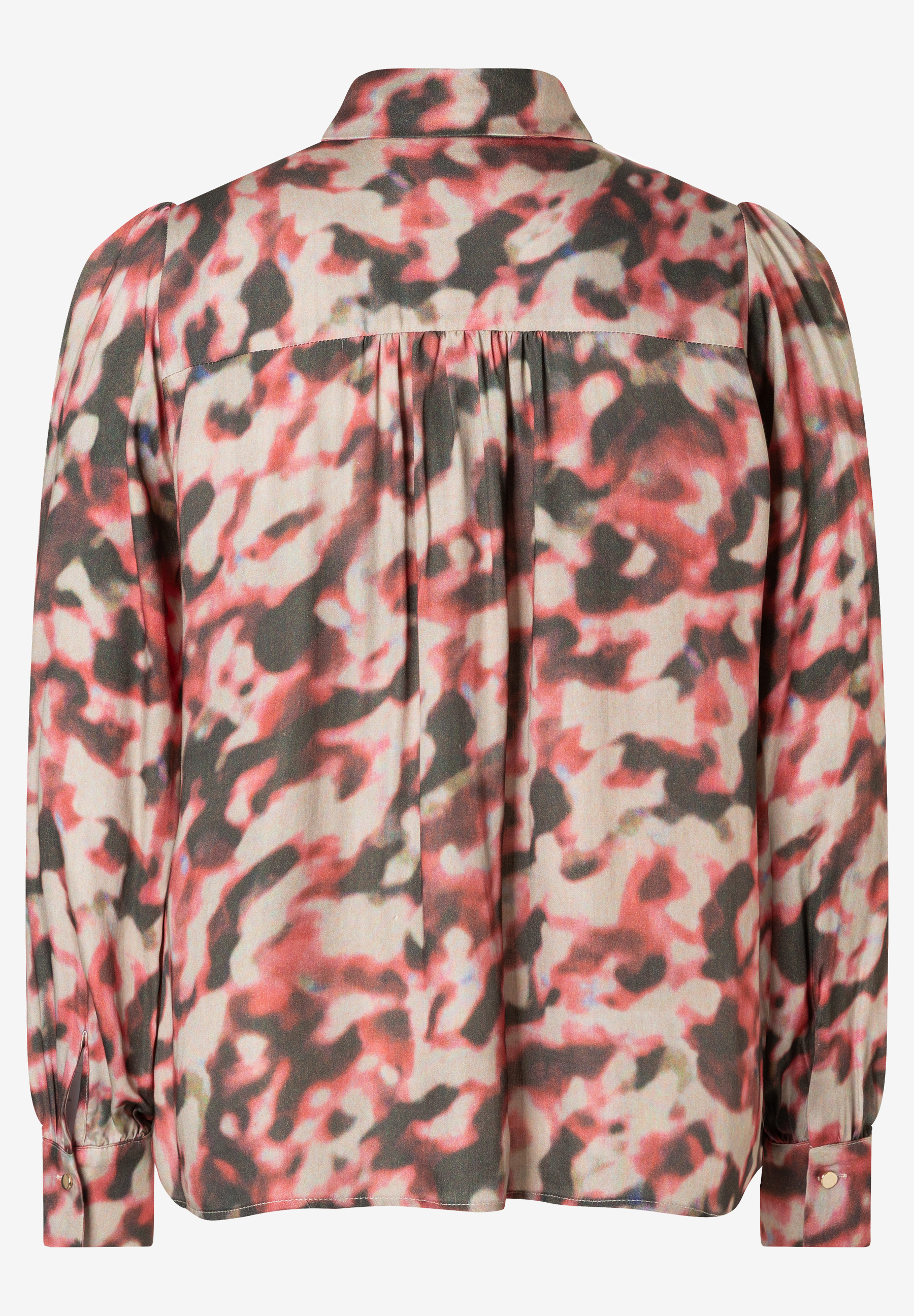 Rückansicht einer MORE & MORE Bluse mit abstraktem Muster und langen Ärmeln. Rückansicht einer MORE & MORE Bluse mit abstraktem Muster und langen Ärmeln.