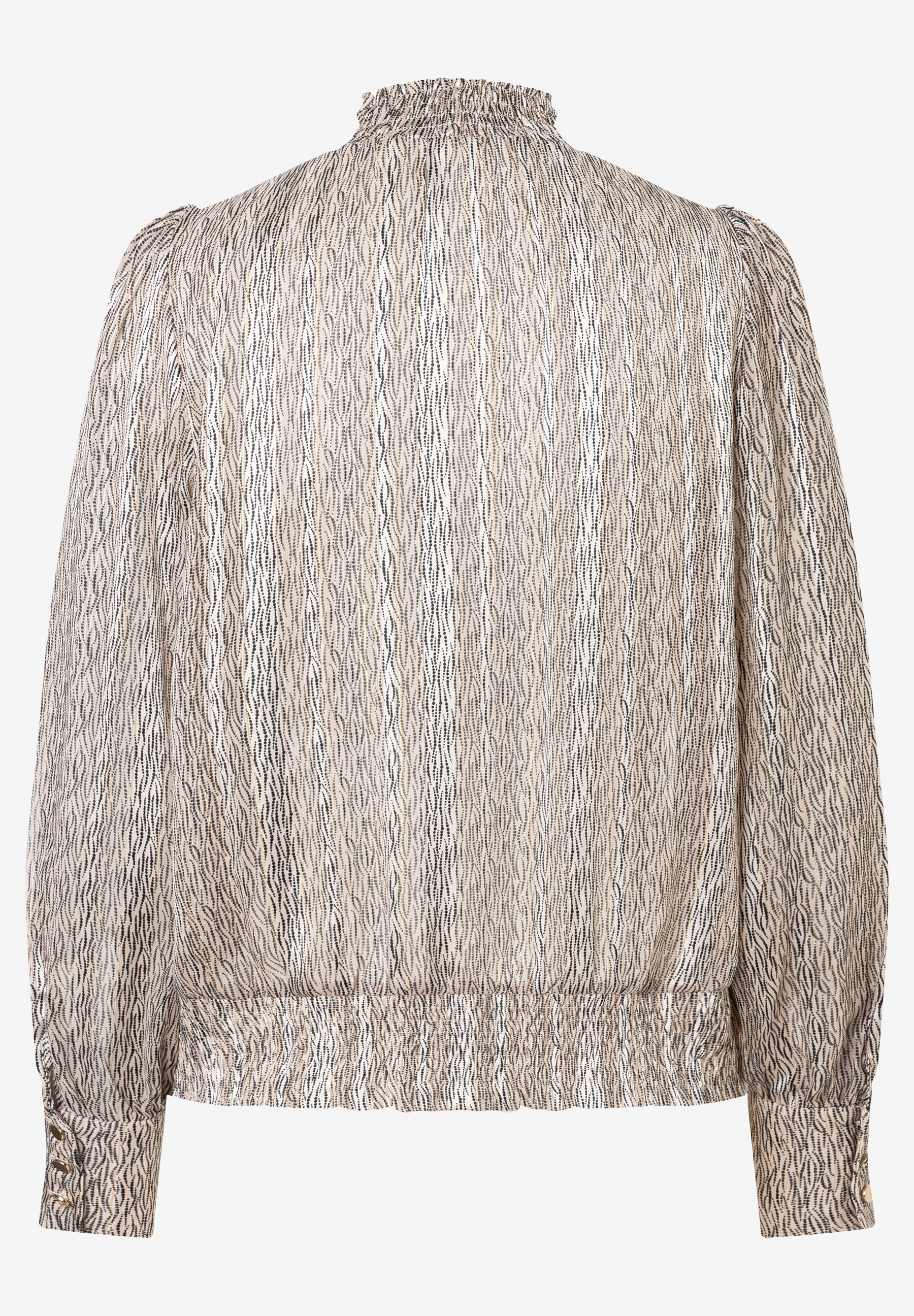 MORE & MORE Bluse: gemusterte Bluse im Zebra-Look mit Stehkragen und gerafften Ärmeln MORE & MORE Bluse: gemusterte Bluse im Zebra-Look mit Stehkragen und gerafften Ärmeln