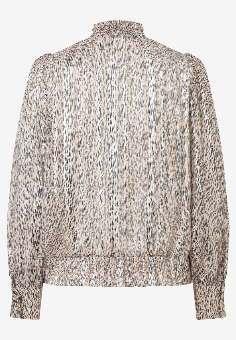 MORE & MORE Bluse: gemusterte Bluse im Zebra-Look mit Stehkragen und gerafften Ärmeln MORE & MORE Bluse: gemusterte Bluse im Zebra-Look mit Stehkragen und gerafften Ärmeln
