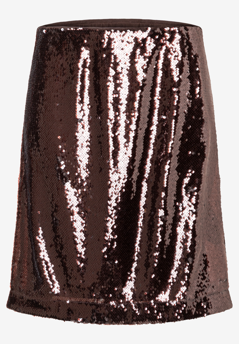 Ein MORE & MORE Rock mit glänzenden, braunen Pailletten. Ein MORE & MORE Rock mit glänzenden, braunen Pailletten.