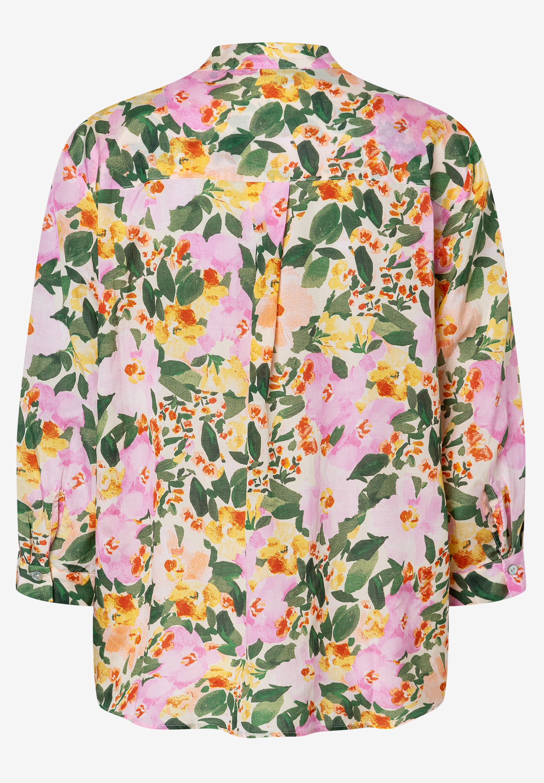 MORE & MORE Bluse mit floralem Muster in Rosa, Gelb, Orange und Grün. Viskosemischung mit Popeline-Struktur. MORE & MORE Bluse mit floralem Muster in Rosa, Gelb, Orange und Grün. Viskosemischung mit Popeline-Struktur.