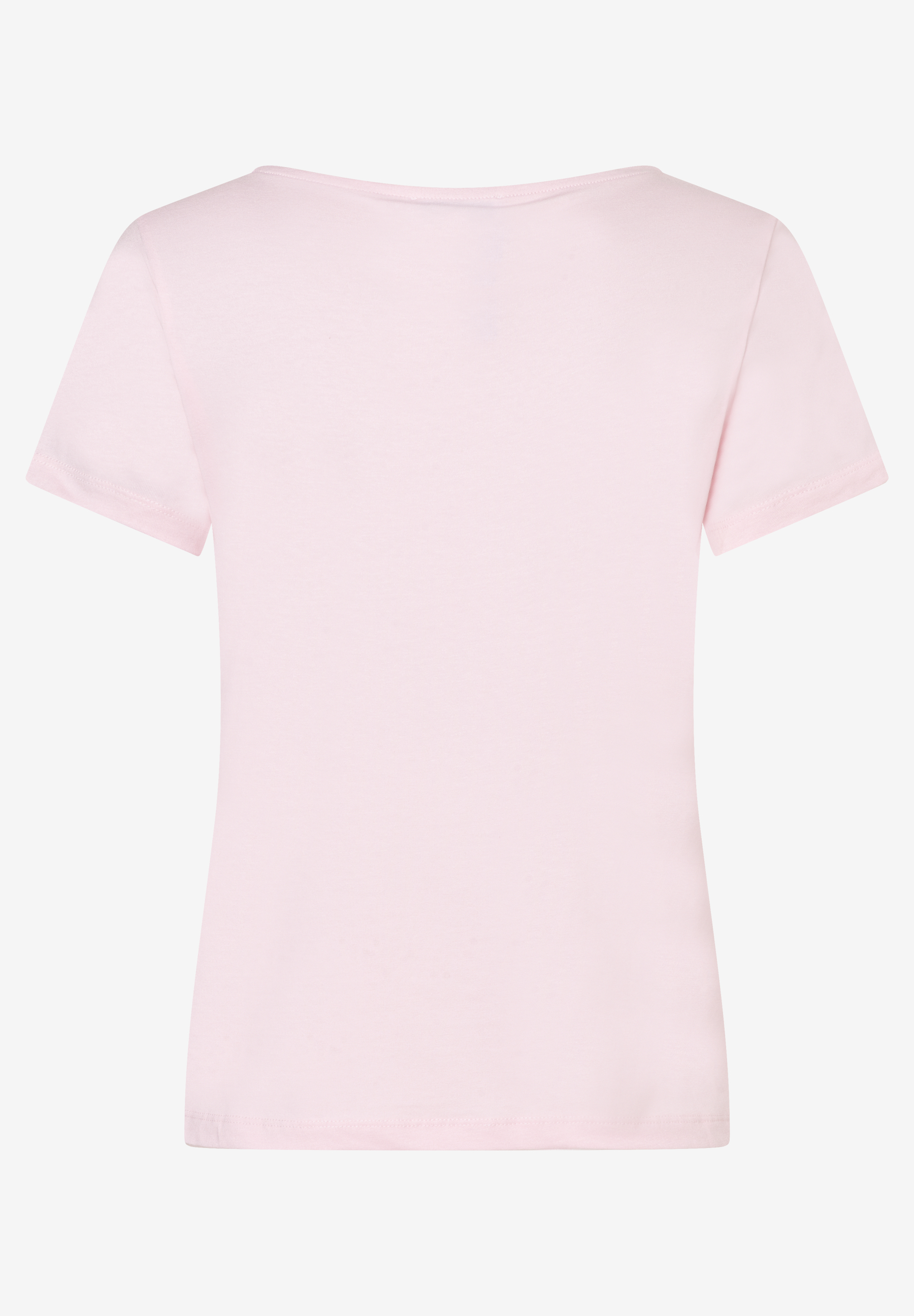 Ein hellrosa MORE & MORE T-Shirt mit kurzem Arm und Rundhalsausschnitt, Jersey-Material für angenehmen Tragekomfort. Rückansicht. Ein hellrosa MORE & MORE T-Shirt mit kurzem Arm und Rundhalsausschnitt, Jersey-Material für angenehmen Tragekomfort. Rückansicht.