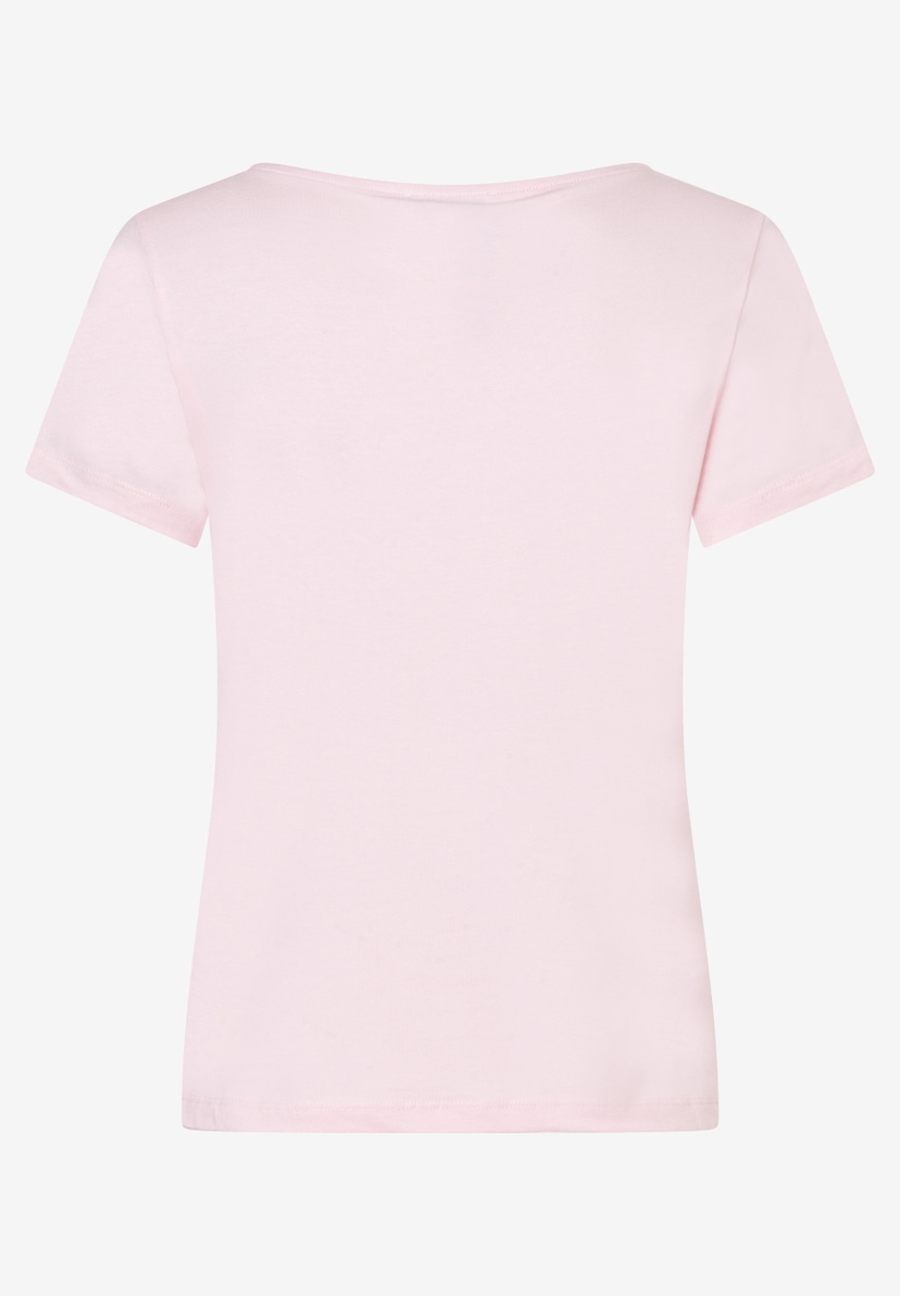 Ein hellrosa MORE & MORE T-Shirt mit kurzem Arm und Rundhalsausschnitt, Jersey-Material für angenehmen Tragekomfort. Rückansicht. Ein hellrosa MORE & MORE T-Shirt mit kurzem Arm und Rundhalsausschnitt, Jersey-Material für angenehmen Tragekomfort. Rückansicht.