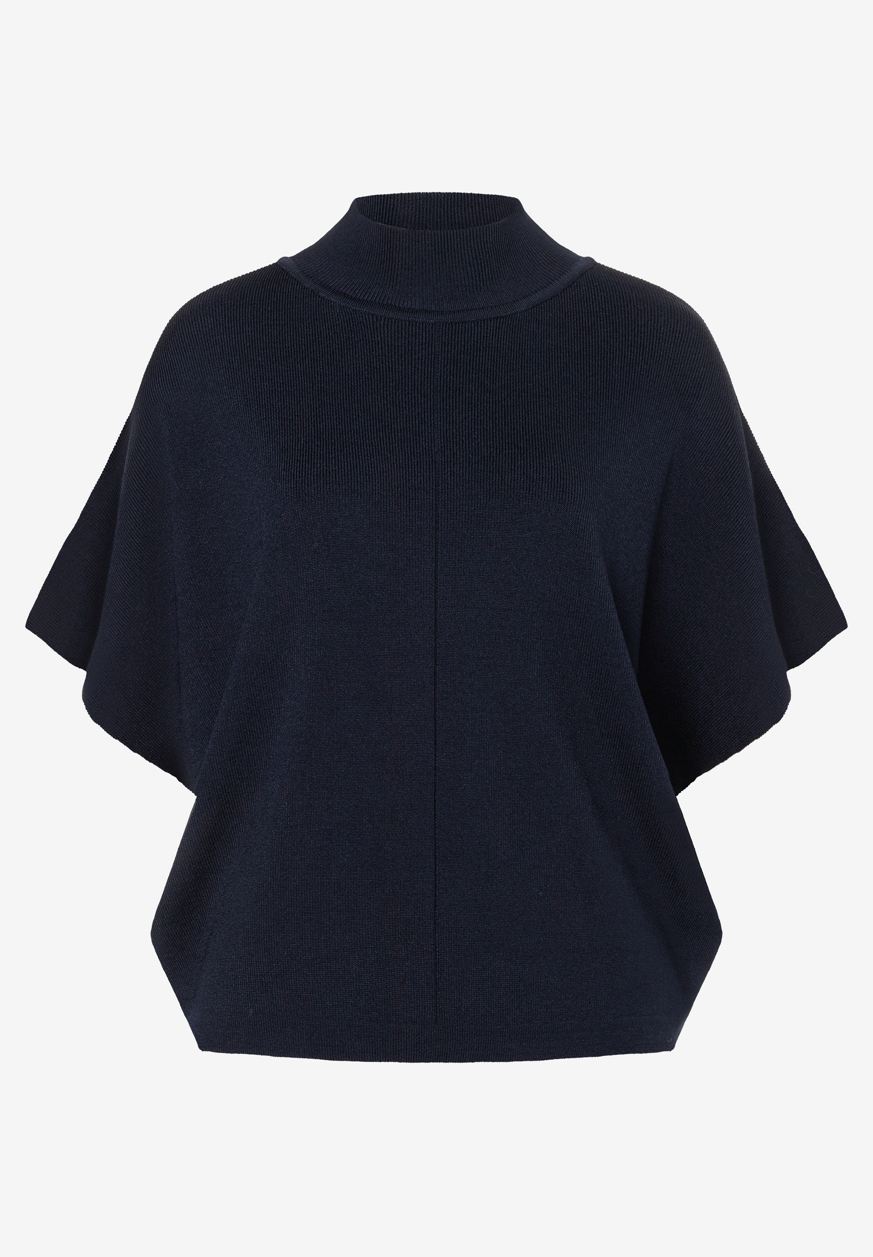MORE & MORE Pullover in Marineblau, gerippt mit kurzen Ärmeln und Stehkragen MORE & MORE Pullover in Marineblau, gerippt mit kurzen Ärmeln und Stehkragen