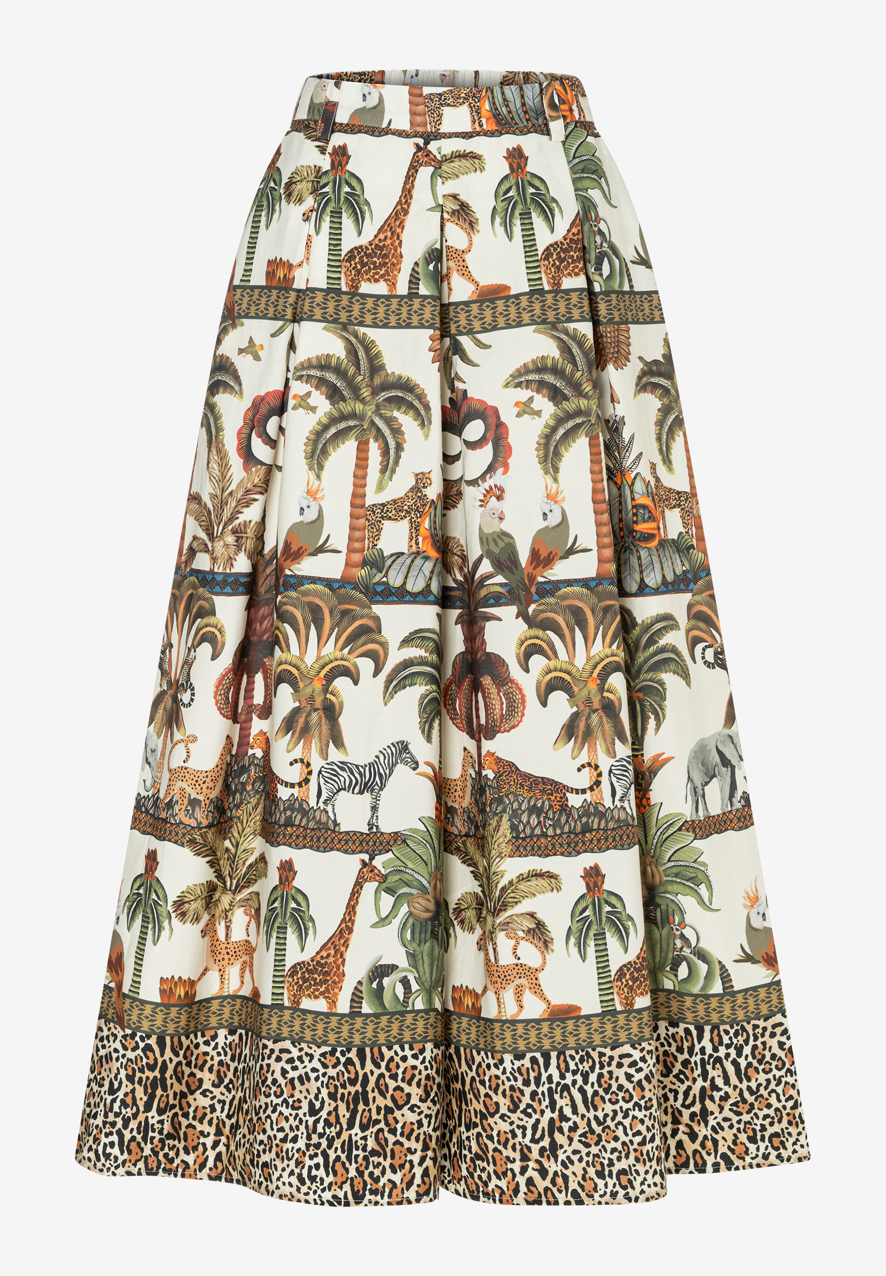 MORE & MORE Jeans im Safari-Print mit Zebras, Leoparden, Giraffen, Elefanten, Vögeln, Palmen & Leopardenmuster am Saum. MORE & MORE Jeans im Safari-Print mit Zebras, Leoparden, Giraffen, Elefanten, Vögeln, Palmen & Leopardenmuster am Saum.