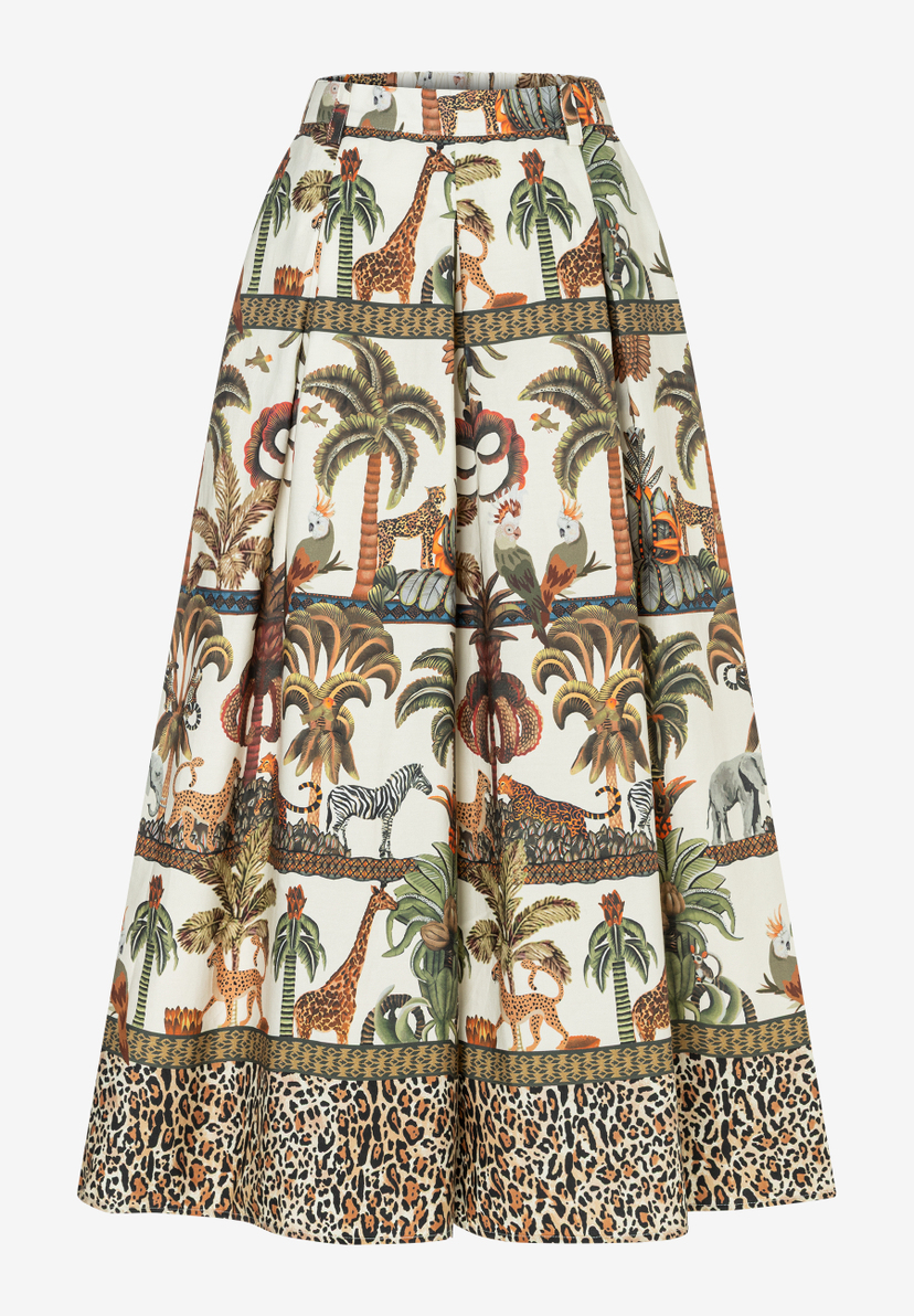 MORE & MORE Jeans im Safari-Print mit Zebras, Leoparden, Giraffen, Elefanten, Vögeln, Palmen & Leopardenmuster am Saum. MORE & MORE Jeans im Safari-Print mit Zebras, Leoparden, Giraffen, Elefanten, Vögeln, Palmen & Leopardenmuster am Saum.