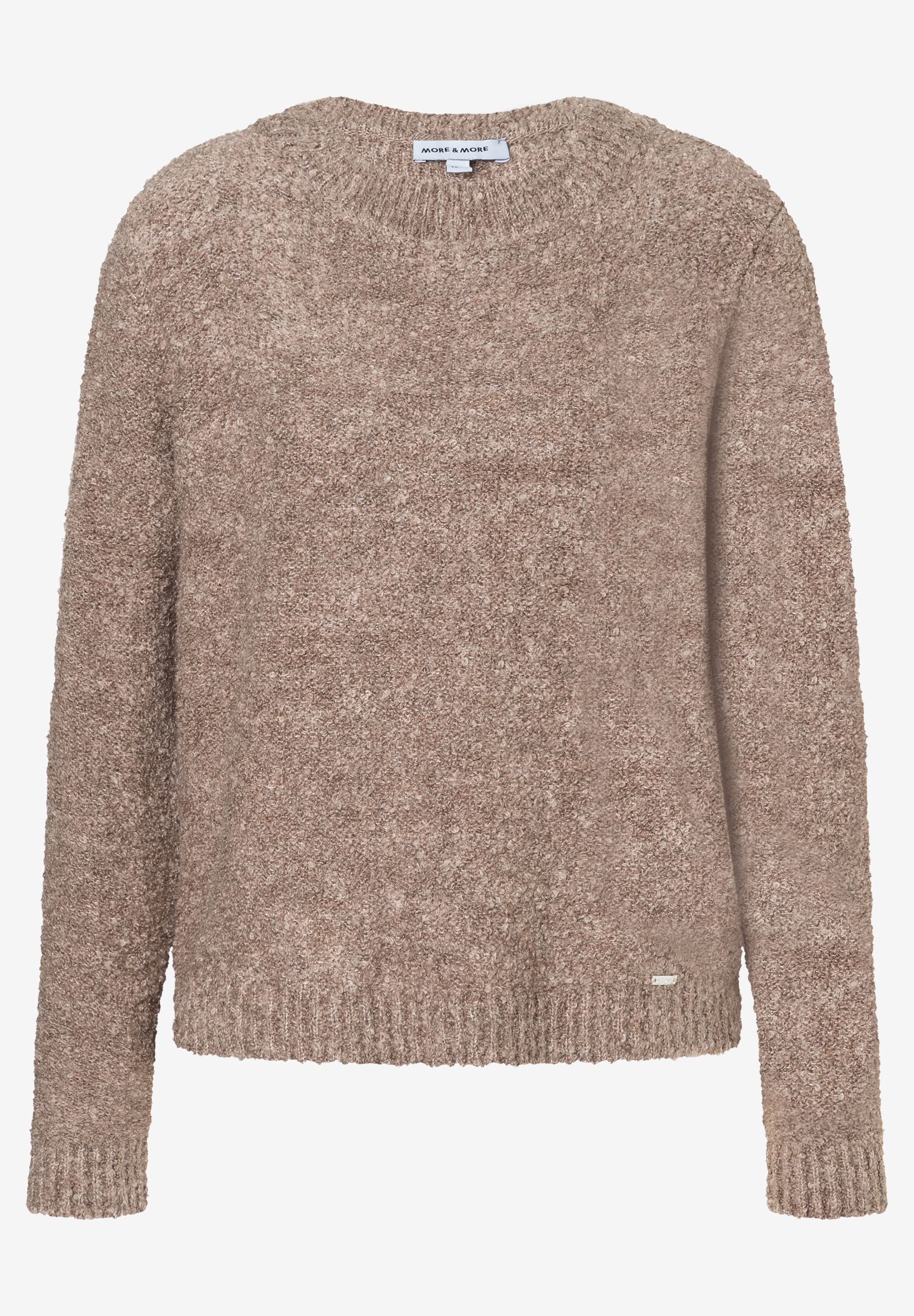 Ein warmer, beiger Strickpullover von MORE & MORE mit Bouclé-Textur und angenehmem Tragekomfort. Ein warmer, beiger Strickpullover von MORE & MORE mit Bouclé-Textur und angenehmem Tragekomfort.