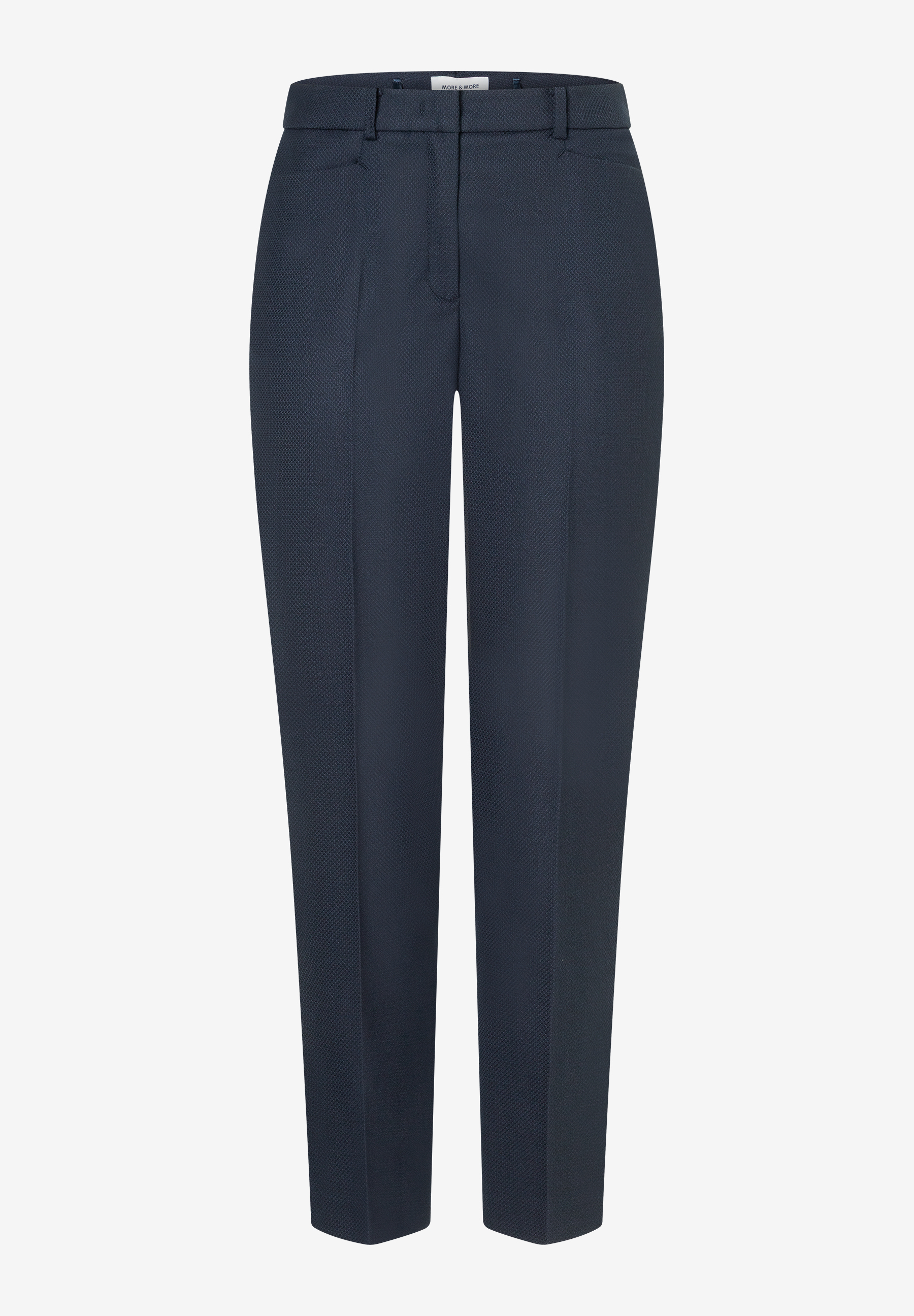 MORE & MORE Damen Jeans, dunkelblau, mit feiner Musterung, Bundfalten und geradem Beinverlauf.