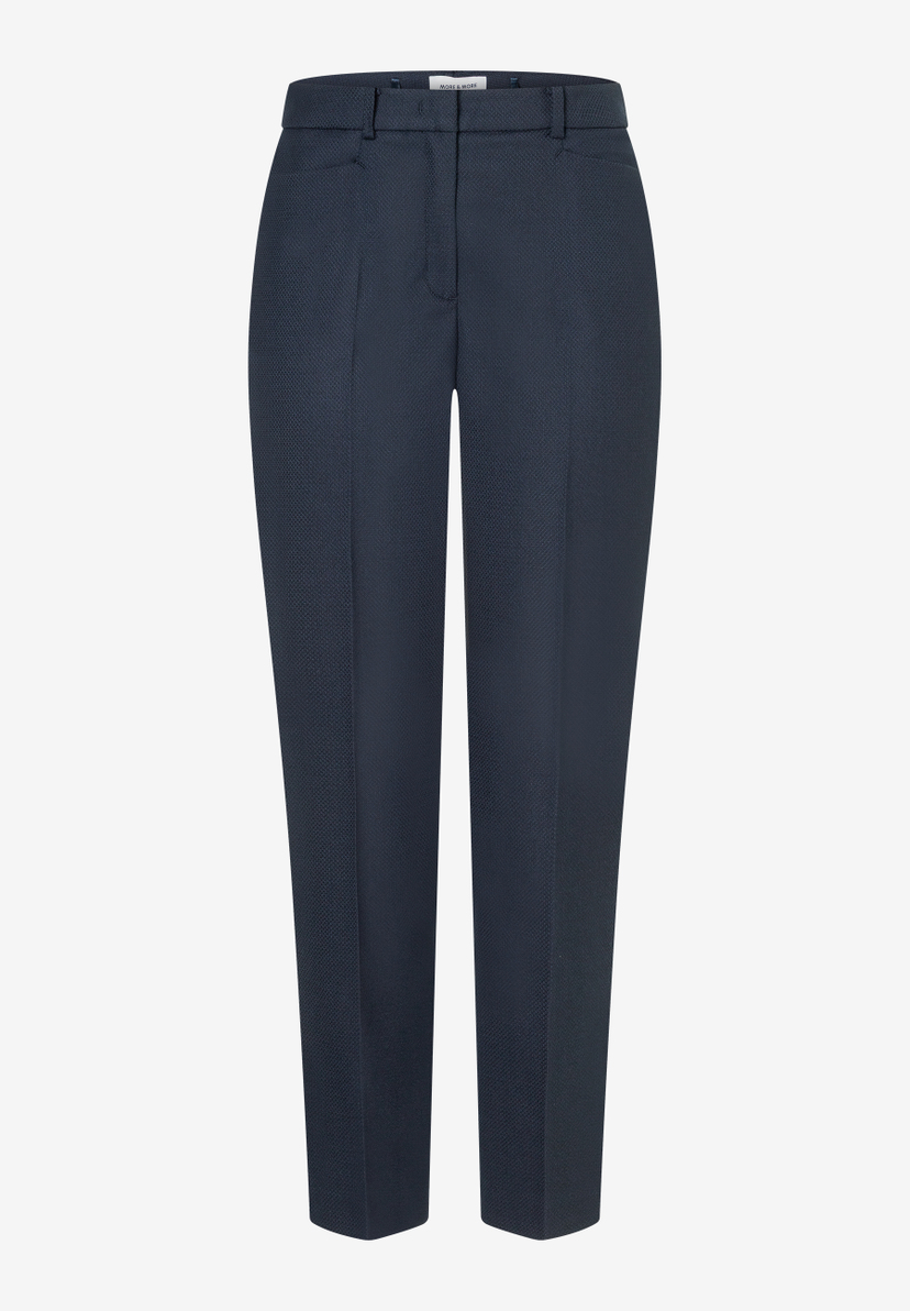 MORE & MORE Damen Jeans, dunkelblau, mit feiner Musterung, Bundfalten und geradem Beinverlauf.