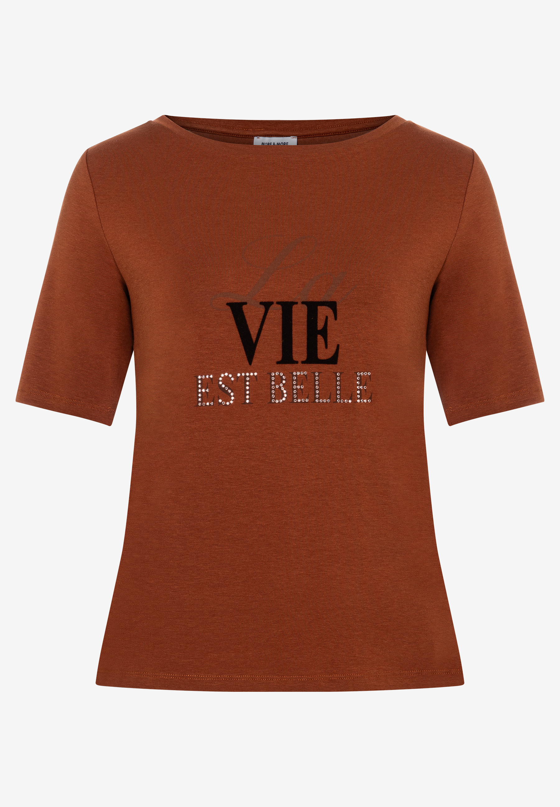 MORE & MORE T-Shirt in Rostbraun mit Glitzer-Print MORE & MORE T-Shirt in Rostbraun mit Glitzer-Print
