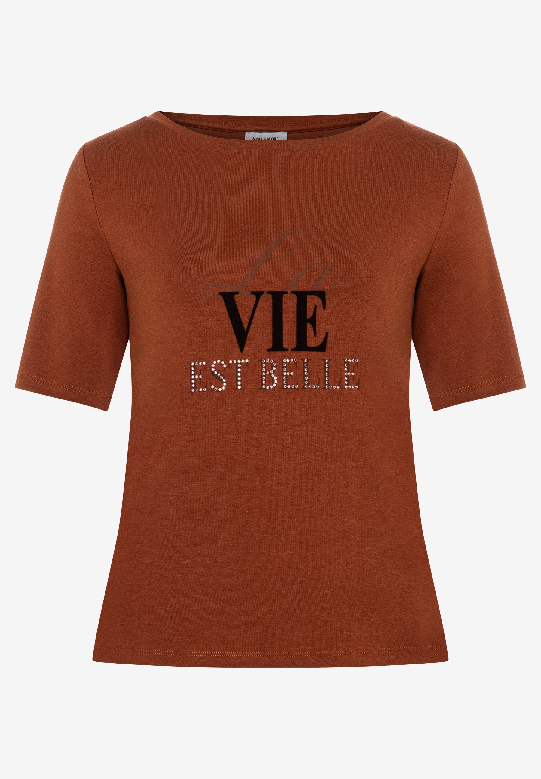 MORE & MORE T-Shirt in Rostbraun mit Glitzer-Print MORE & MORE T-Shirt in Rostbraun mit Glitzer-Print