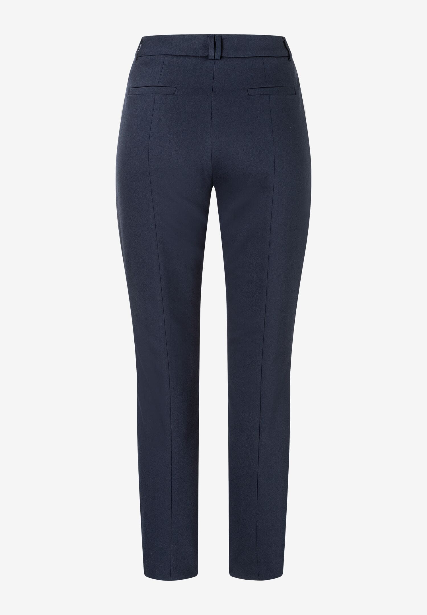 Eine dunkelblaue MORE & MORE Hose aus Baumwollmischung mit Stretch, die auf einem weißen Hintergrund steht. Eine dunkelblaue MORE & MORE Hose aus Baumwollmischung mit Stretch, die auf einem weißen Hintergrund steht.
