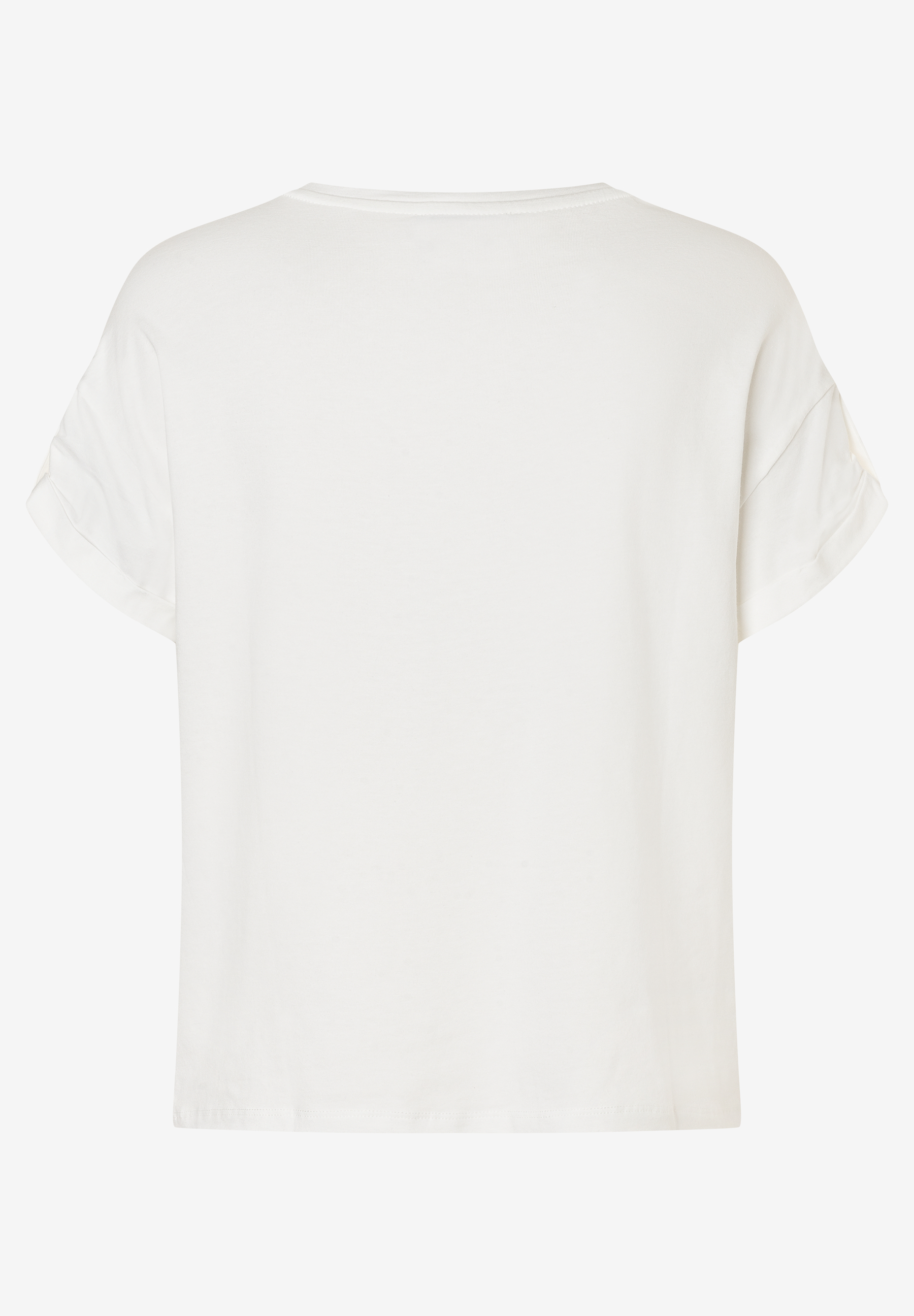Ein weißes MORE & MORE T-Shirt mit kurzen, leicht gerafften Ärmeln. Ein weißes MORE & MORE T-Shirt mit kurzen, leicht gerafften Ärmeln.