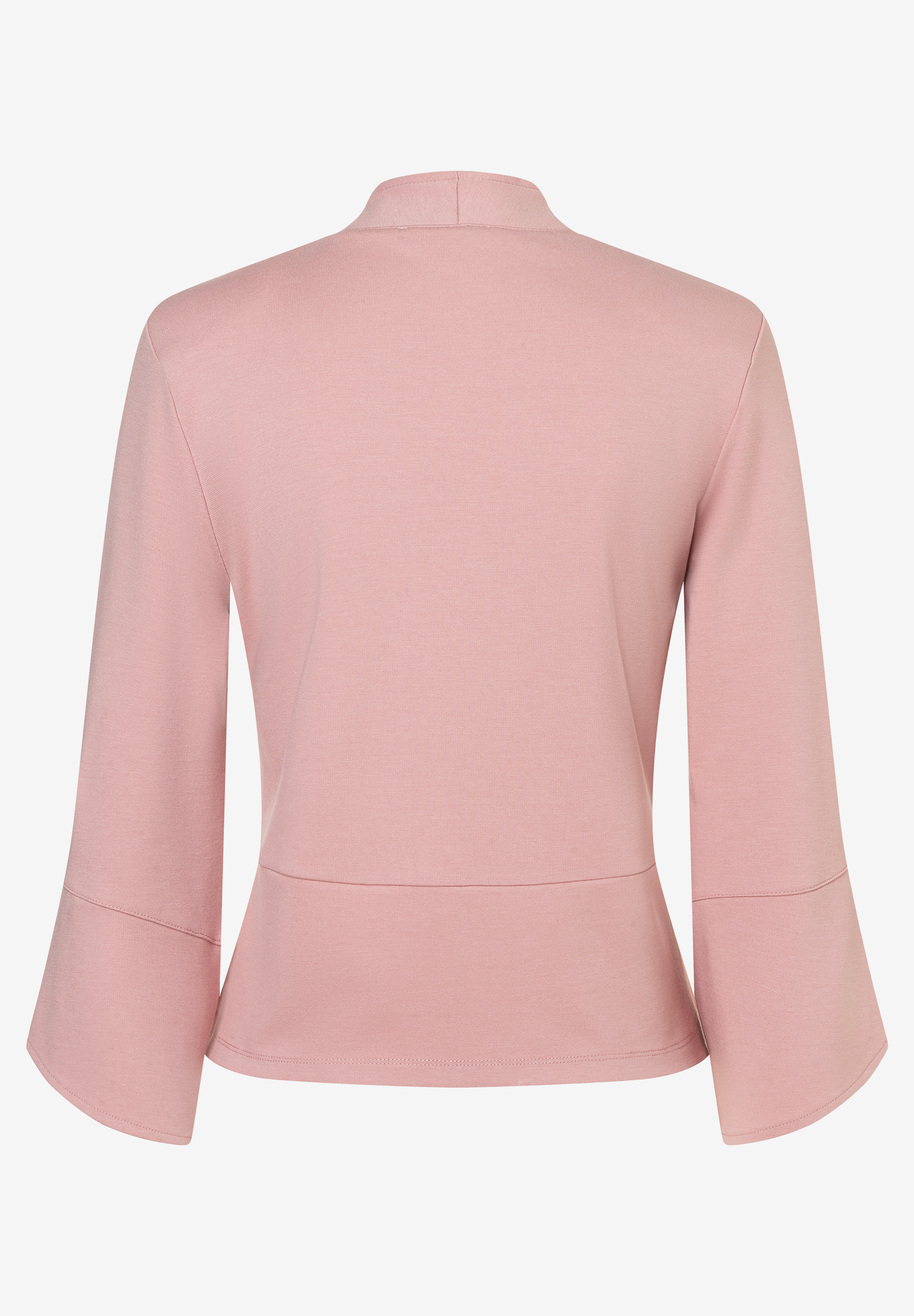 Rückansicht eines rosafarbenen MORE & MORE Oberteils mit Jersey-Material und ausgestellten Ärmeln. Rückansicht eines rosafarbenen MORE & MORE Oberteils mit Jersey-Material und ausgestellten Ärmeln.