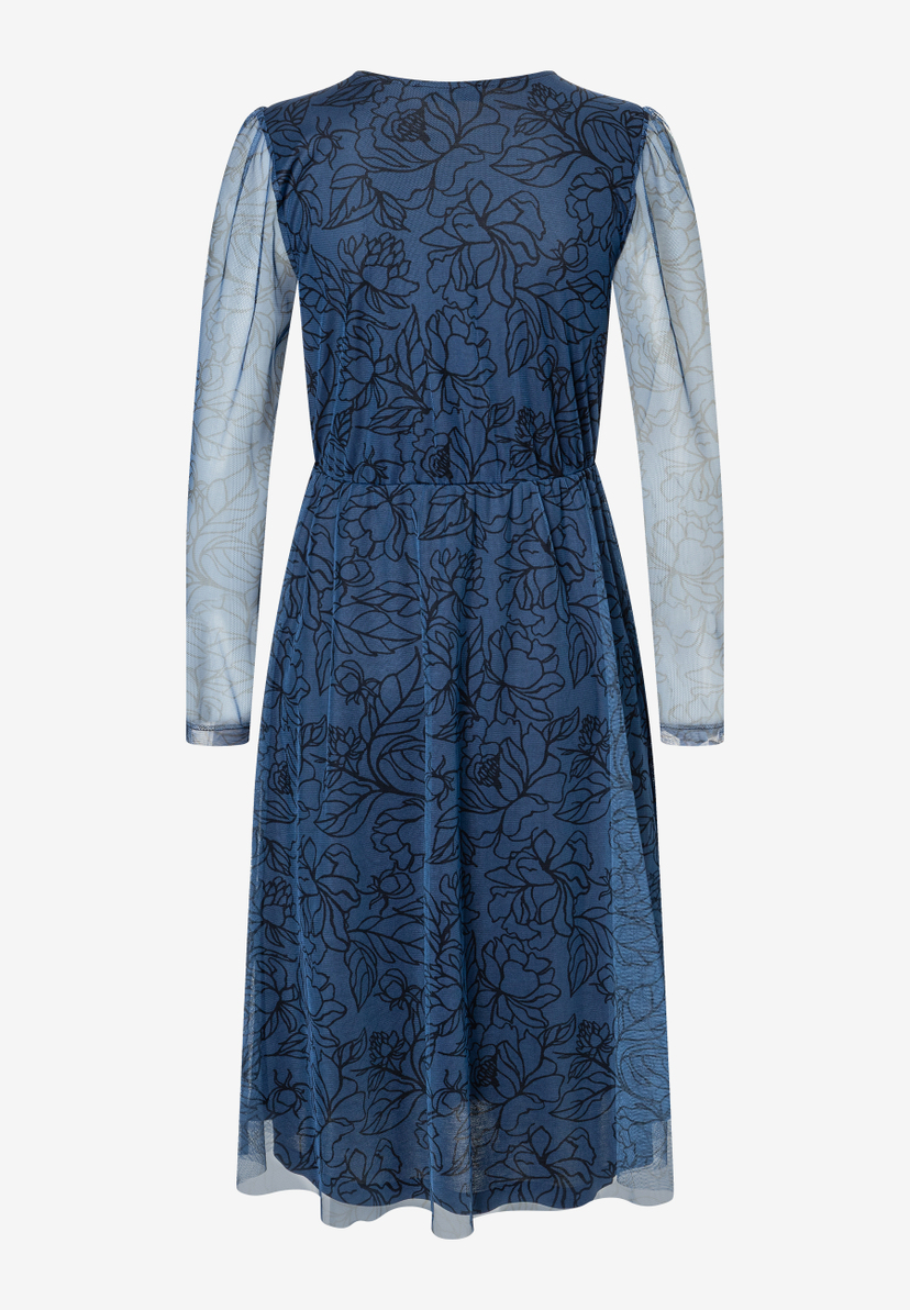 Ein blaues MORE & MORE Oberteil mit Blumenmuster und Mesh-Material. Ein blaues MORE & MORE Oberteil mit Blumenmuster und Mesh-Material.