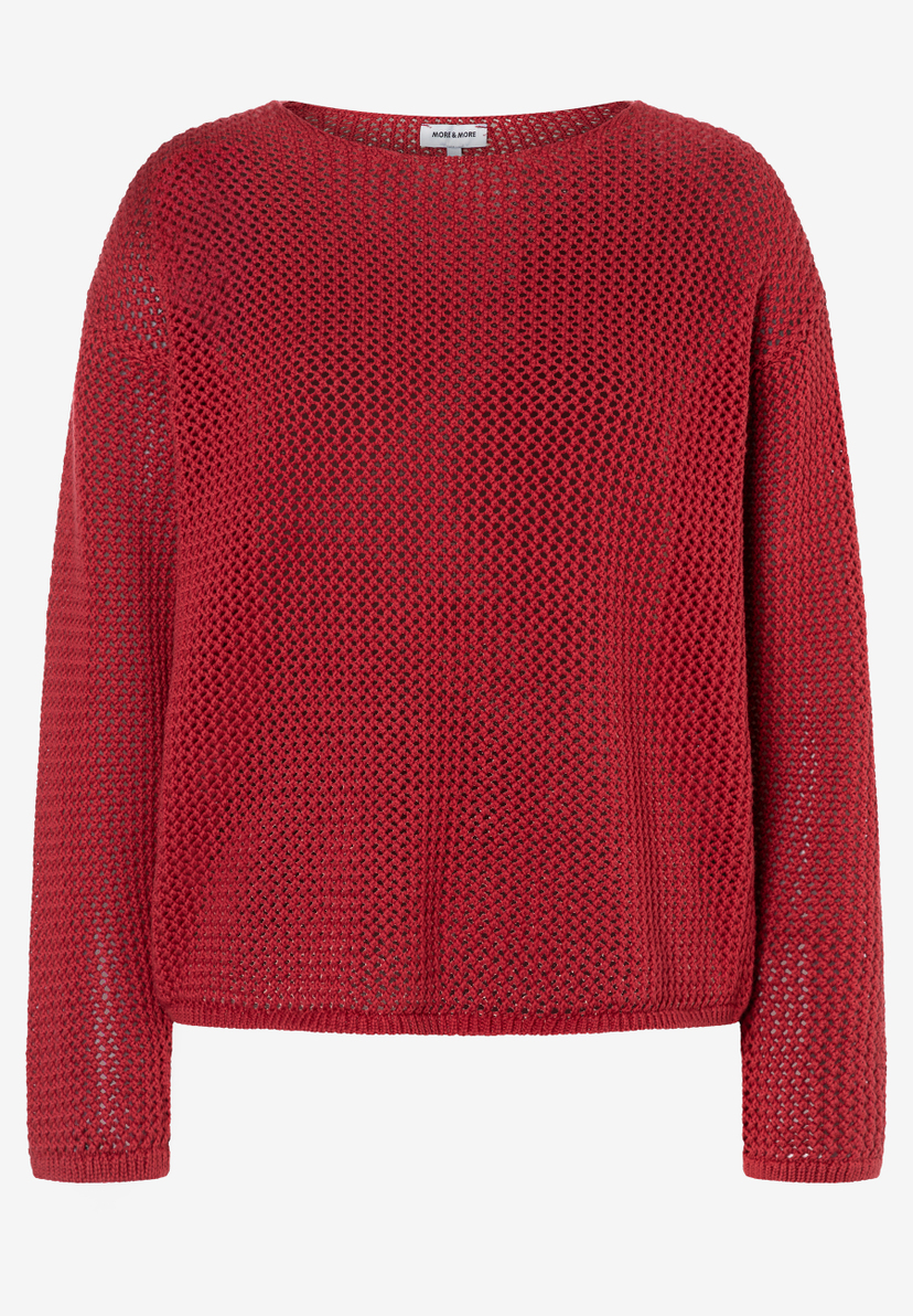 MORE & MORE Pullover in Rot mit Lochmuster-Design, Langarm und Rundhalsausschnitt. MORE & MORE Pullover in Rot mit Lochmuster-Design, Langarm und Rundhalsausschnitt.