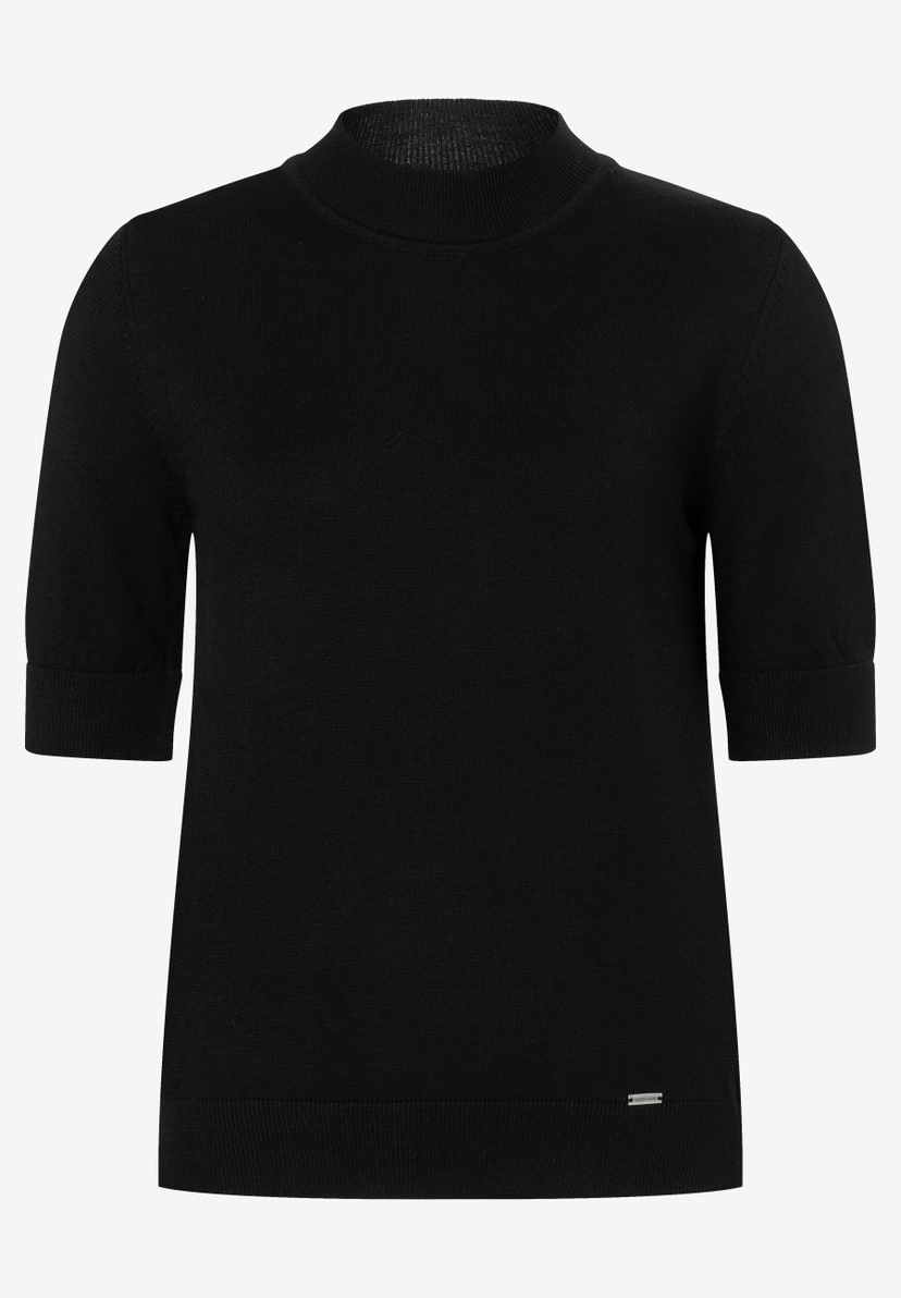 MORE & MORE Feinstrickpullover in Schwarz mit Stehkragen und kurzen Ärmeln. Der Saum und die Ärmelbündchen sind gerippt. MORE & MORE Feinstrickpullover in Schwarz mit Stehkragen und kurzen Ärmeln. Der Saum und die Ärmelbündchen sind gerippt.