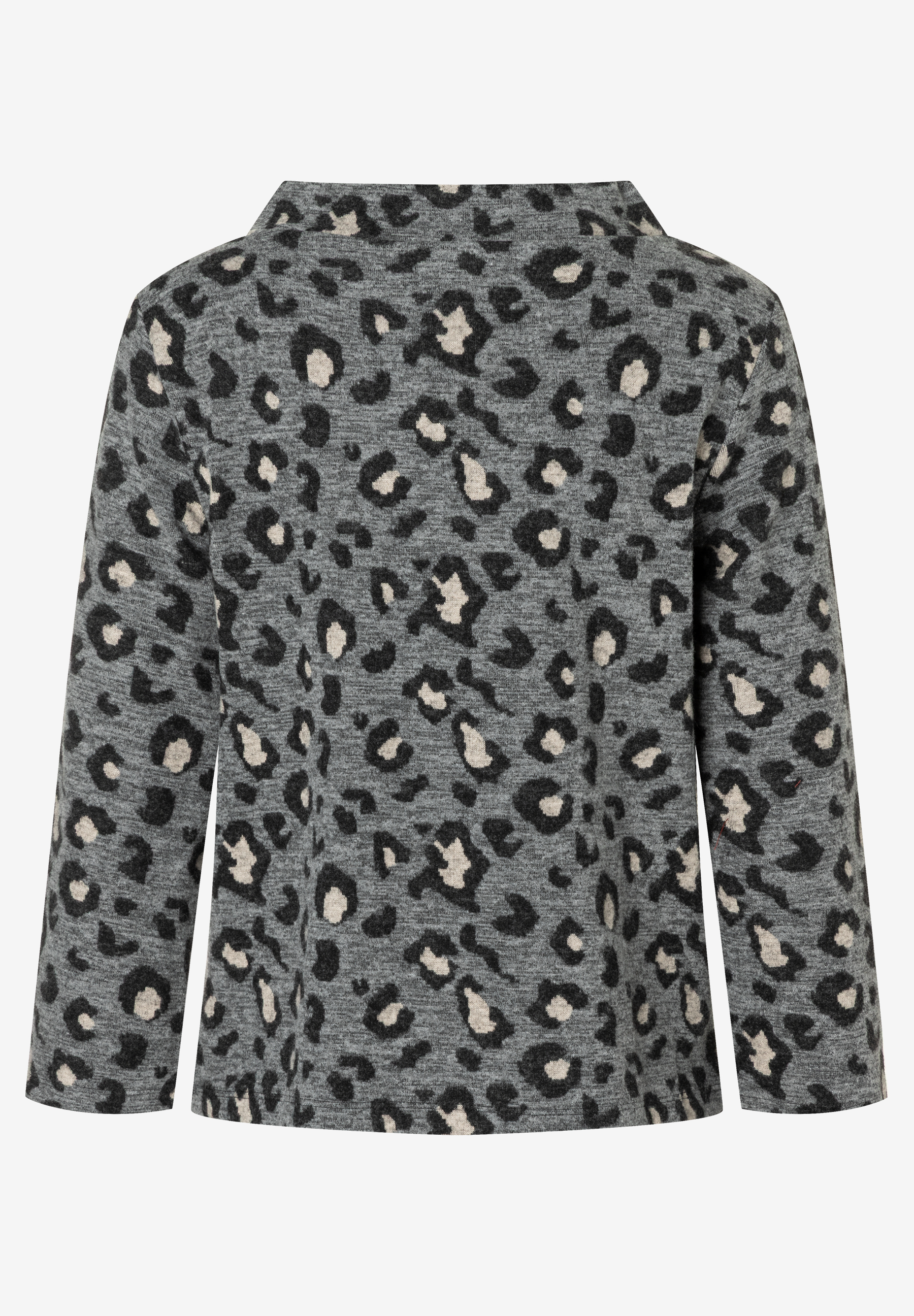 Graues MORE & MORE Sweatshirt mit schwarzem und beigem Leopardenmuster. Bequemer, elastischer Stoff. Graues MORE & MORE Sweatshirt mit schwarzem und beigem Leopardenmuster. Bequemer, elastischer Stoff.