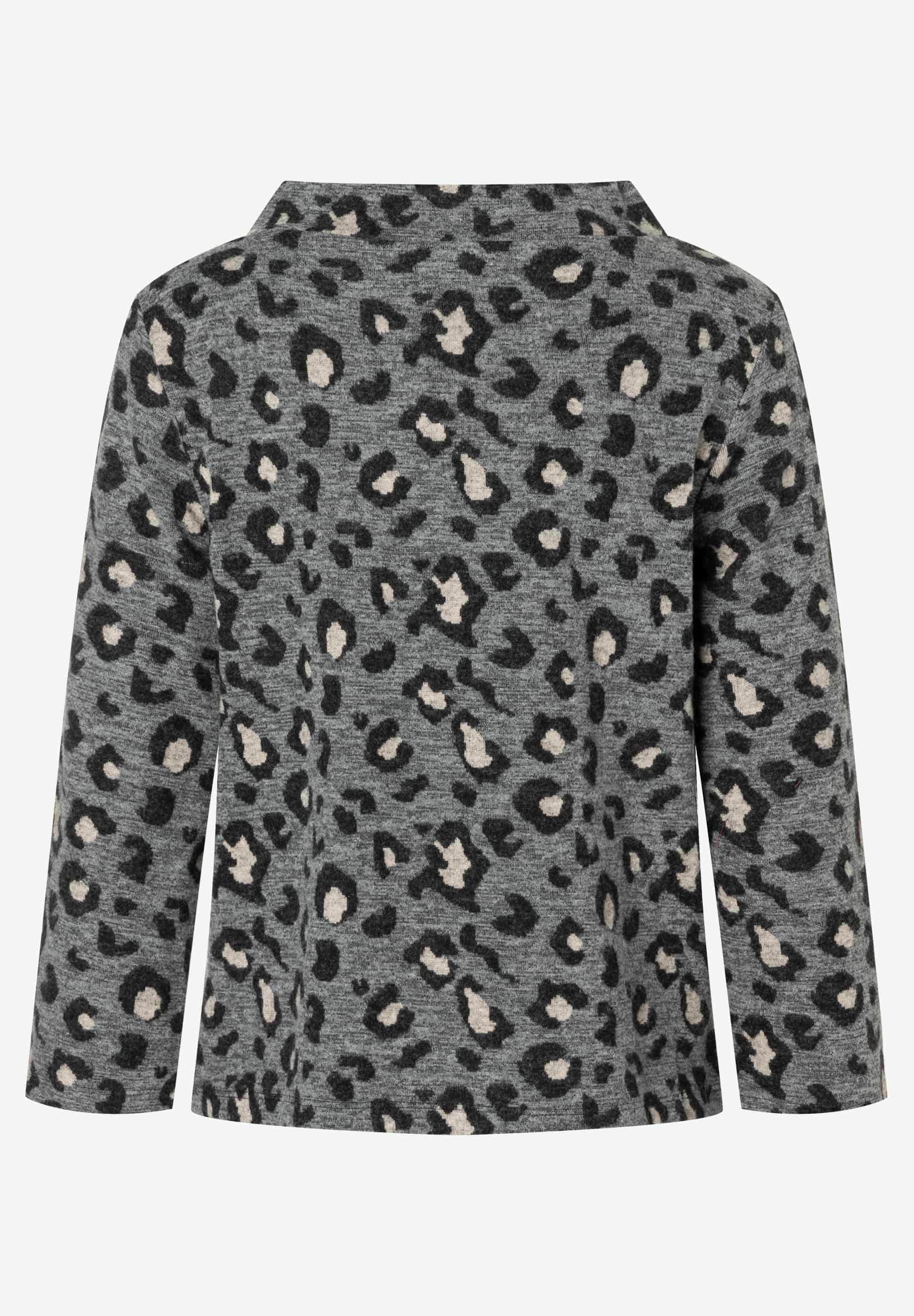 Graues MORE & MORE Sweatshirt mit schwarzem und beigem Leopardenmuster. Bequemer, elastischer Stoff. Graues MORE & MORE Sweatshirt mit schwarzem und beigem Leopardenmuster. Bequemer, elastischer Stoff.