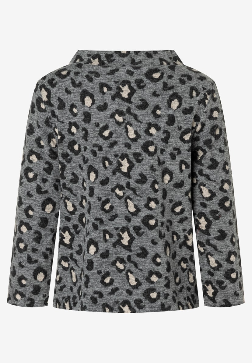 Graues MORE & MORE Sweatshirt mit schwarzem und beigem Leopardenmuster. Bequemer, elastischer Stoff. Graues MORE & MORE Sweatshirt mit schwarzem und beigem Leopardenmuster. Bequemer, elastischer Stoff.