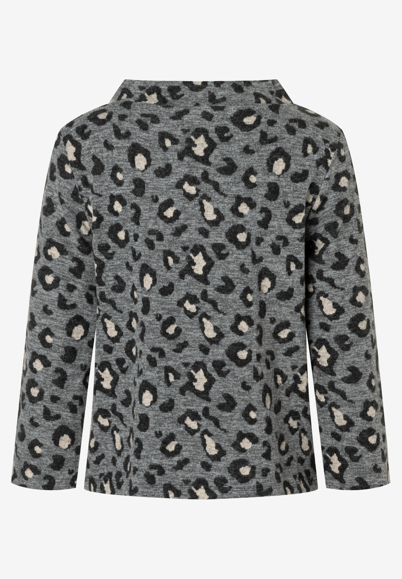 Graues MORE & MORE Sweatshirt mit schwarzem und beigem Leopardenmuster. Bequemer, elastischer Stoff. Graues MORE & MORE Sweatshirt mit schwarzem und beigem Leopardenmuster. Bequemer, elastischer Stoff.