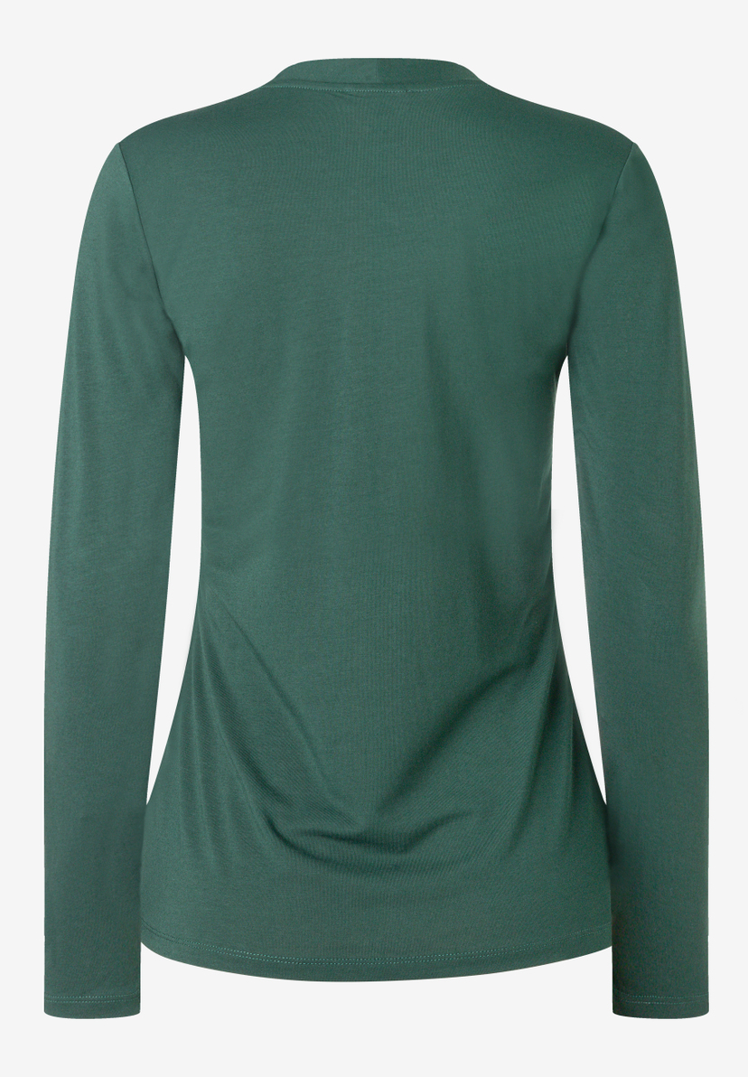 MORE & MORE Langarmshirt in Dunkelgrün, Rückansicht. Ein schlichtes, unifarbenes Damen-Top.