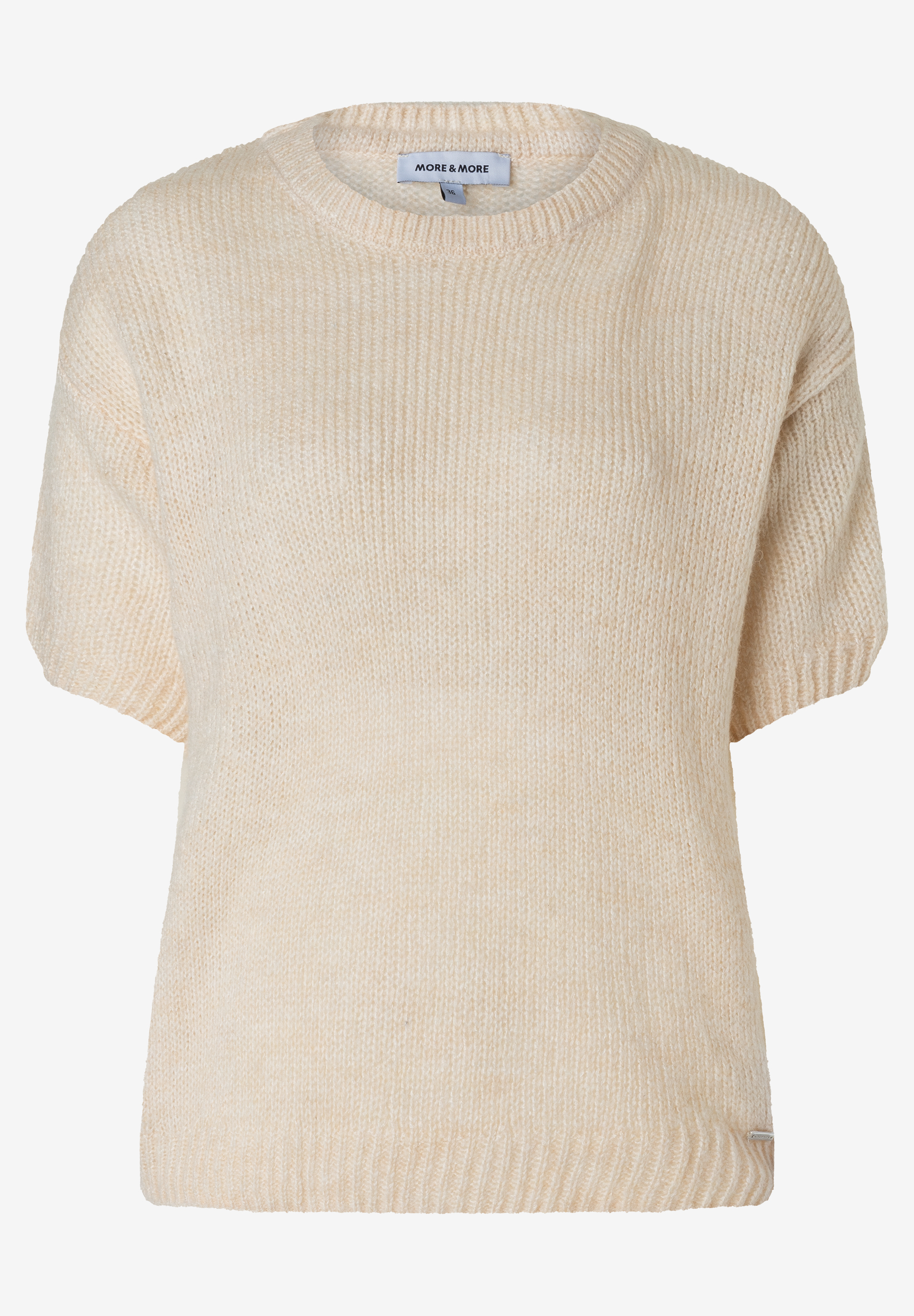 MORE & MORE Pullover in Beige mit kurzen Ärmeln und geripptem Strickmuster, perfekt für den Alltag.
