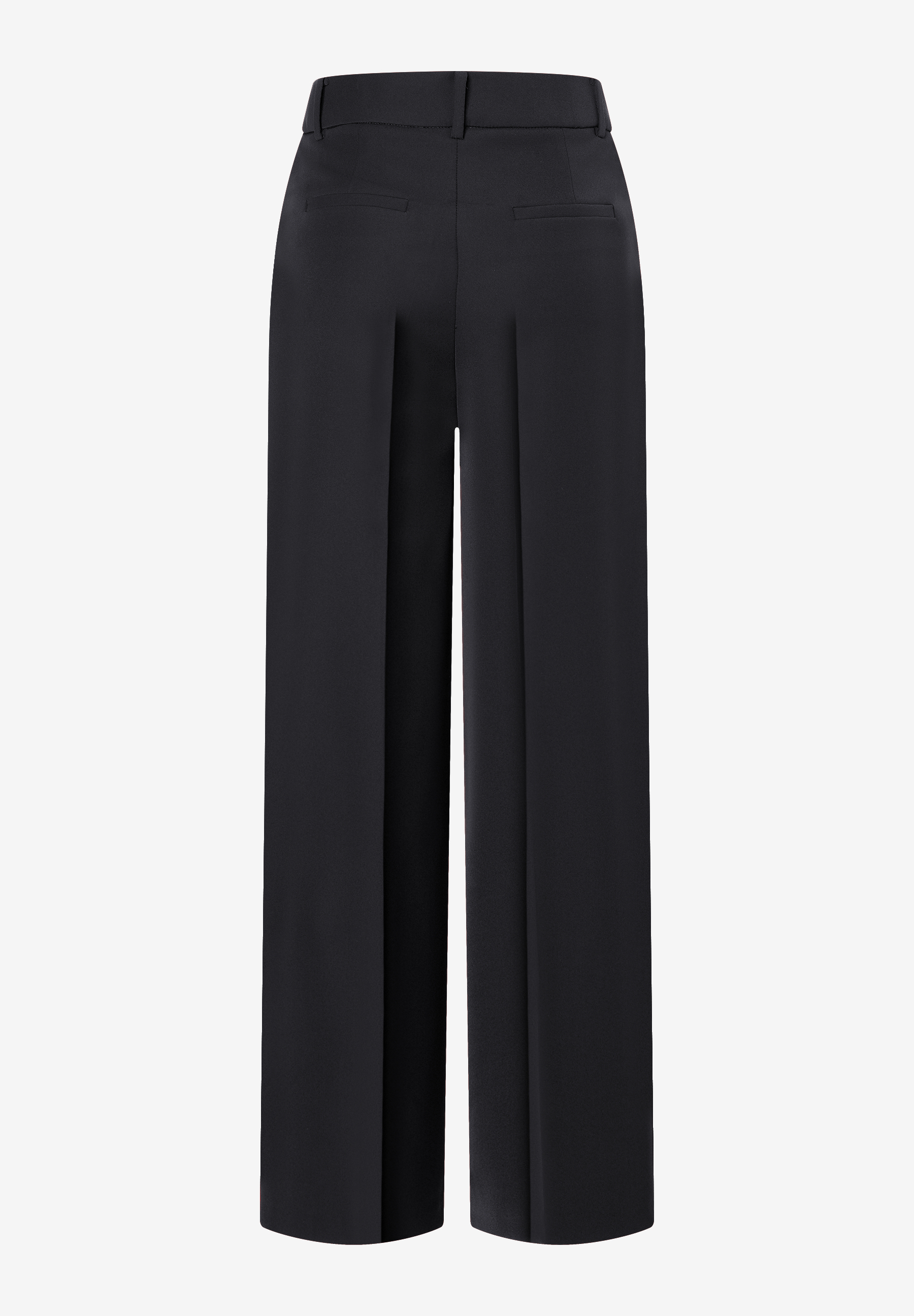 MORE & MORE schwarze Culotte Hose mit weitem Bein und Bundfalten, von hinten fotografiert.