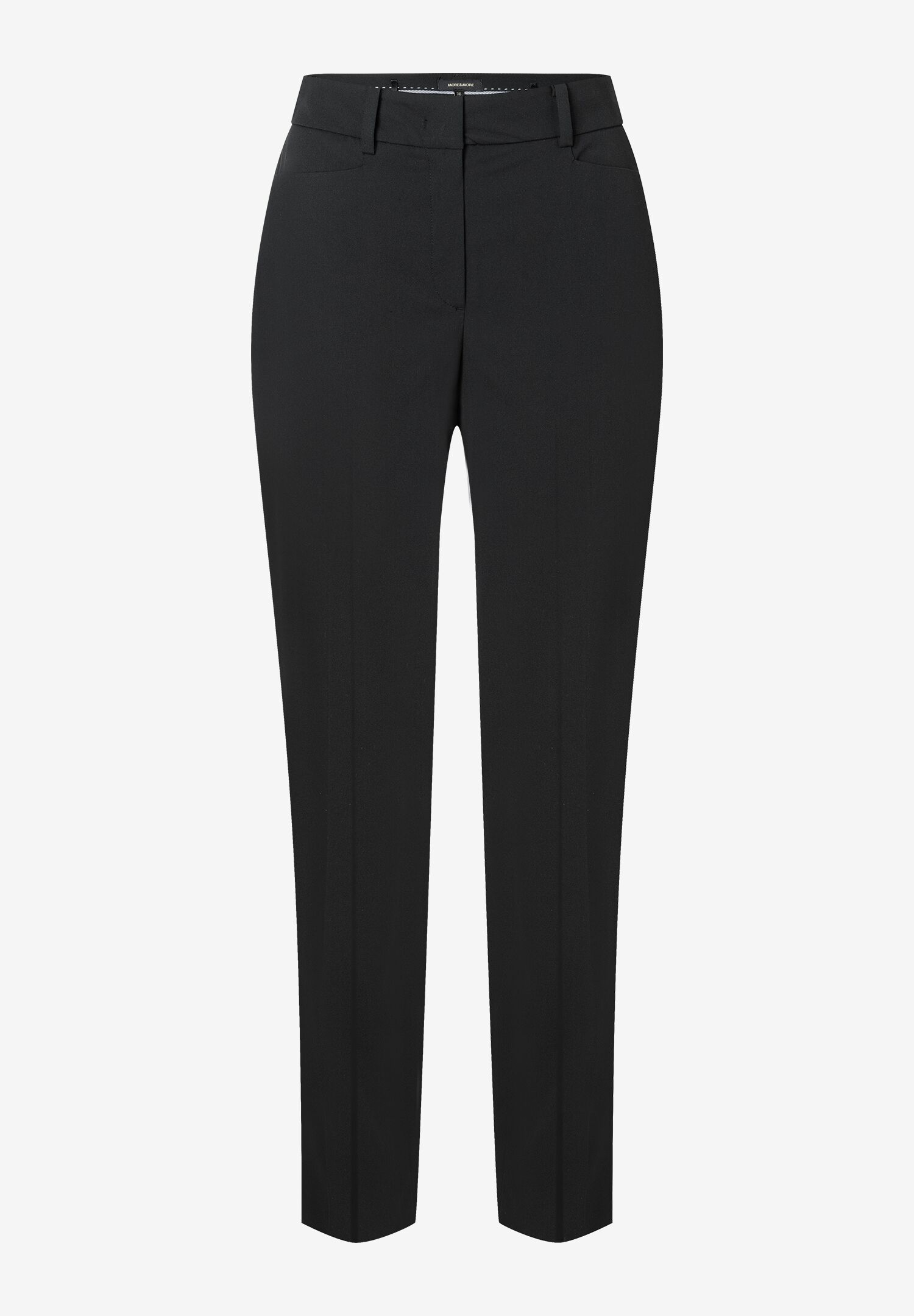 Eine schwarze MORE & MORE Stretch-Gabardine-Hose auf weißem Grund.