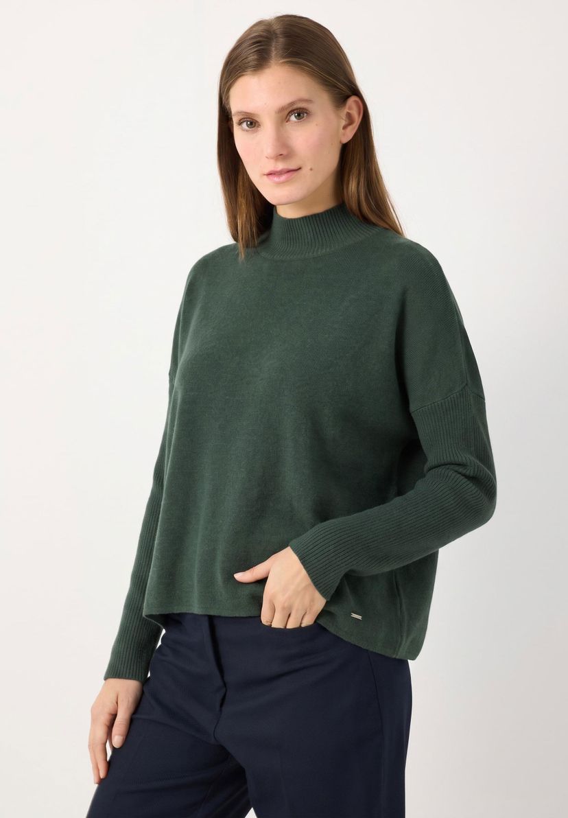 MORE & MORE Feinstrick-Pullover in Dunkelgrün, mit lockerem Schnitt und Rollkragen, Modell 2023 MORE & MORE Feinstrick-Pullover in Dunkelgrün, mit lockerem Schnitt und Rollkragen, Modell 2023