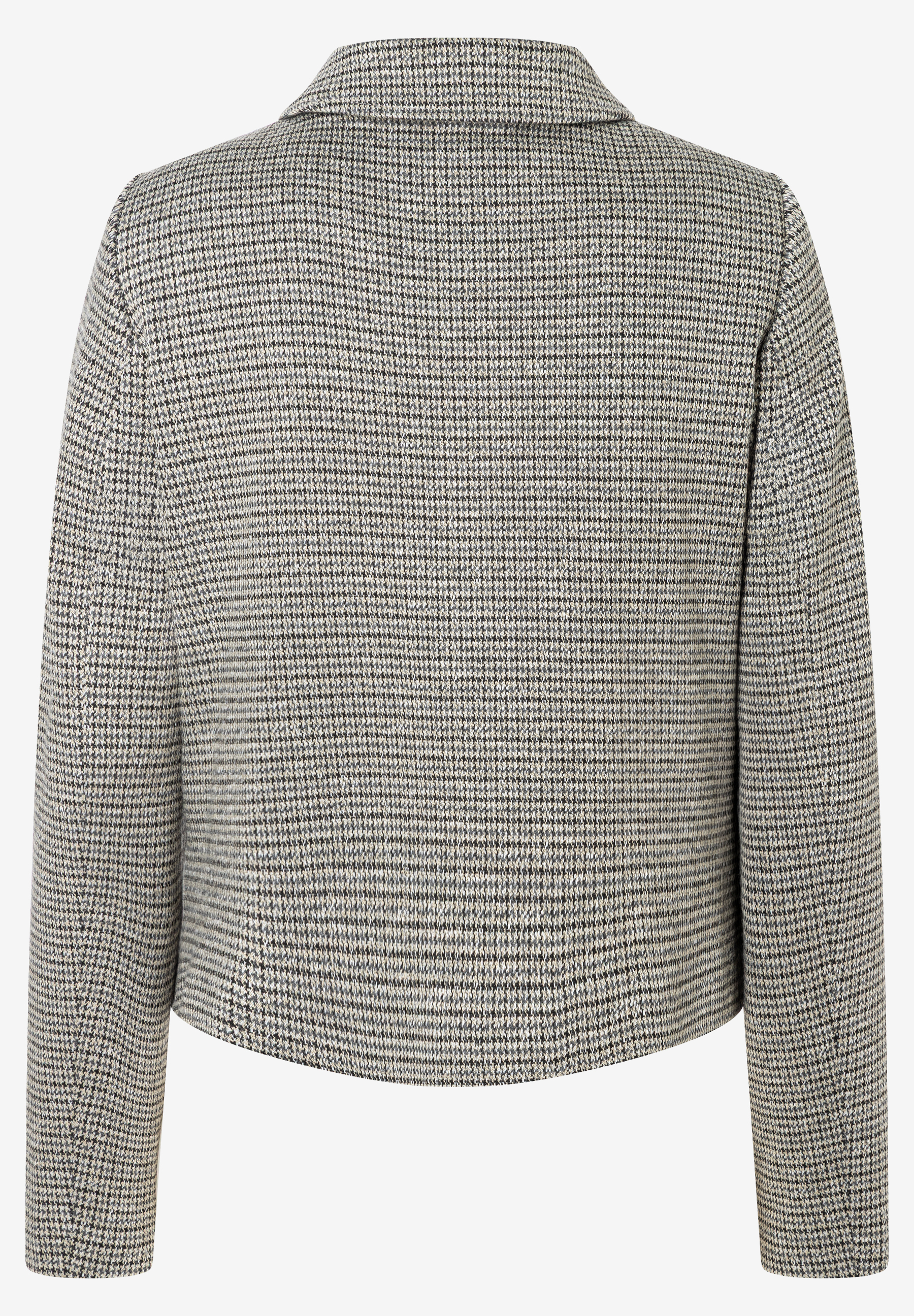 MORE & MORE Blazer in Hahnentritt-Muster, Rückseite. Beige, Schwarz und Weiß. Der Blazer hat einen schmalen Kragen.