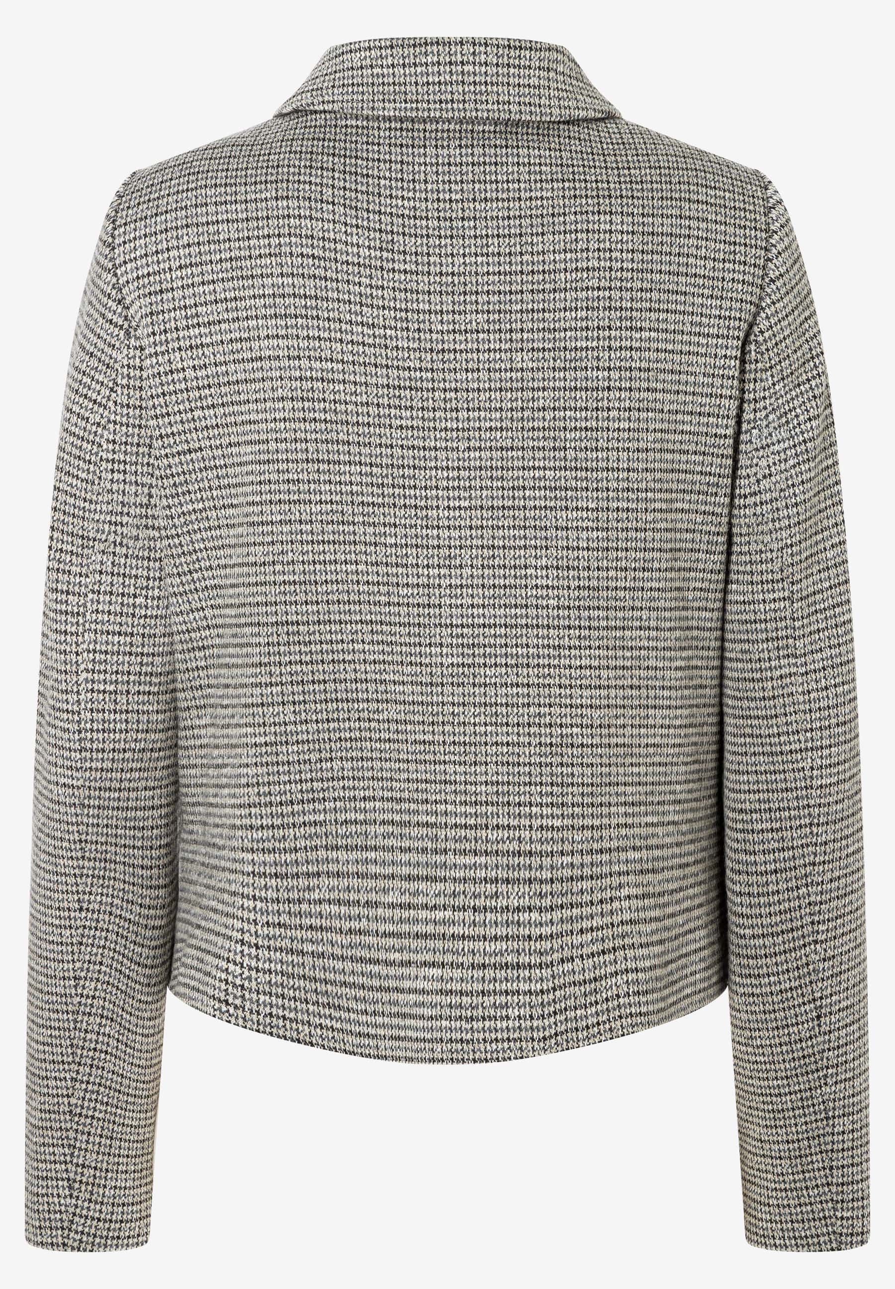 MORE & MORE Blazer in Hahnentritt-Muster, Rückseite. Beige, Schwarz und Weiß. Der Blazer hat einen schmalen Kragen. MORE & MORE Blazer in Hahnentritt-Muster, Rückseite. Beige, Schwarz und Weiß. Der Blazer hat einen schmalen Kragen.